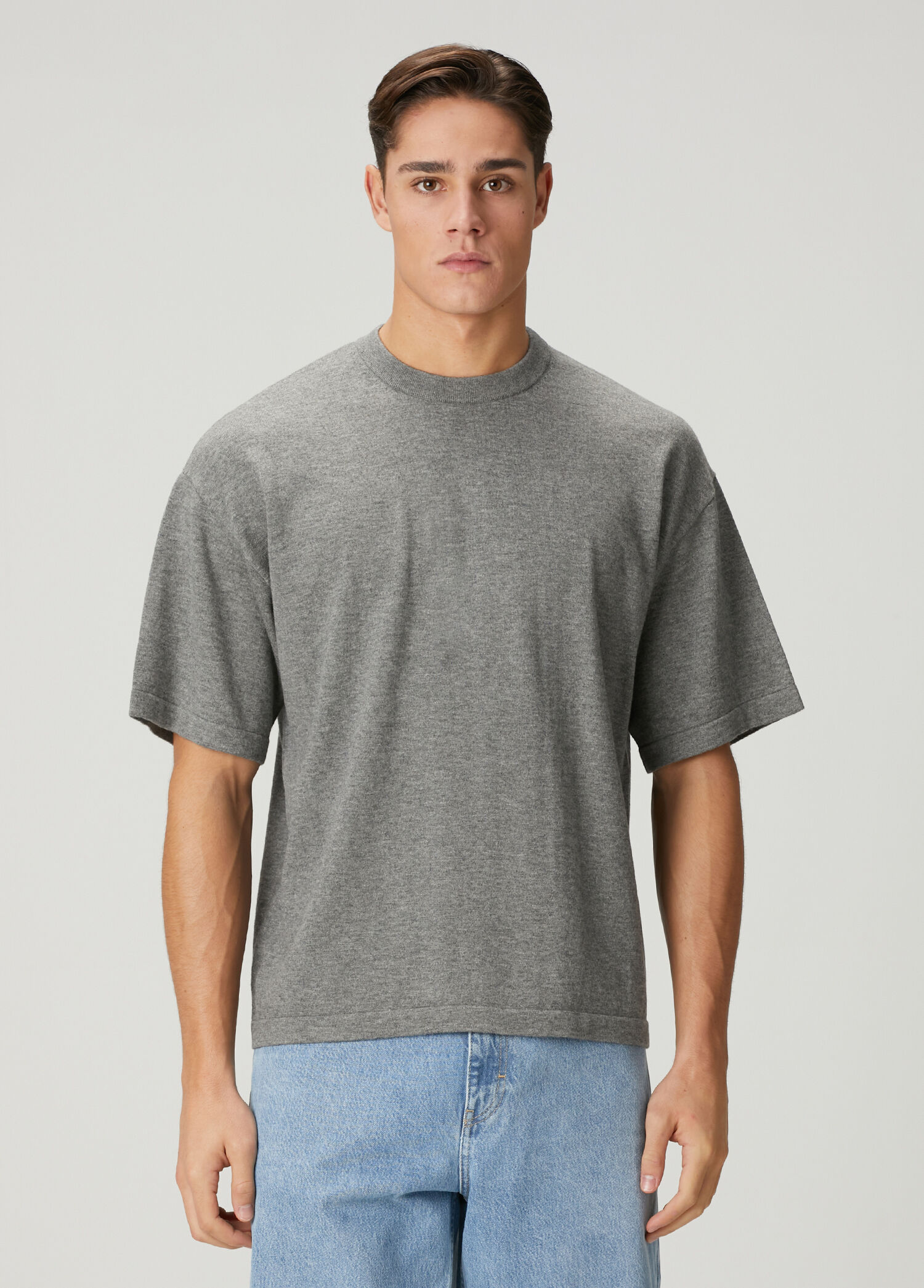 Distort Koyu Gri Logo Baskılı Yün T-shirt