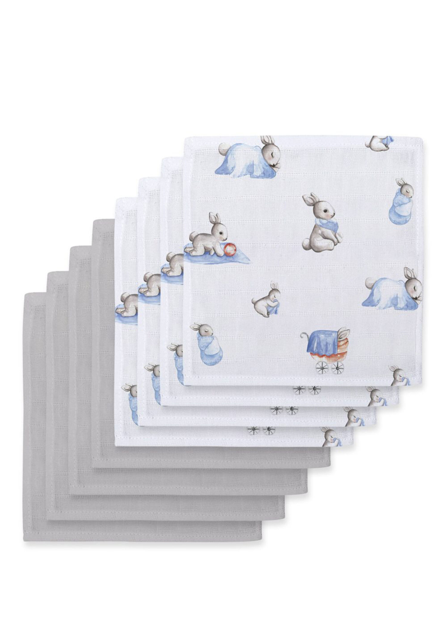 %100 Müslin Iconique Lapin&Cotton Grey  10`lu Bebek Ağız Bezi