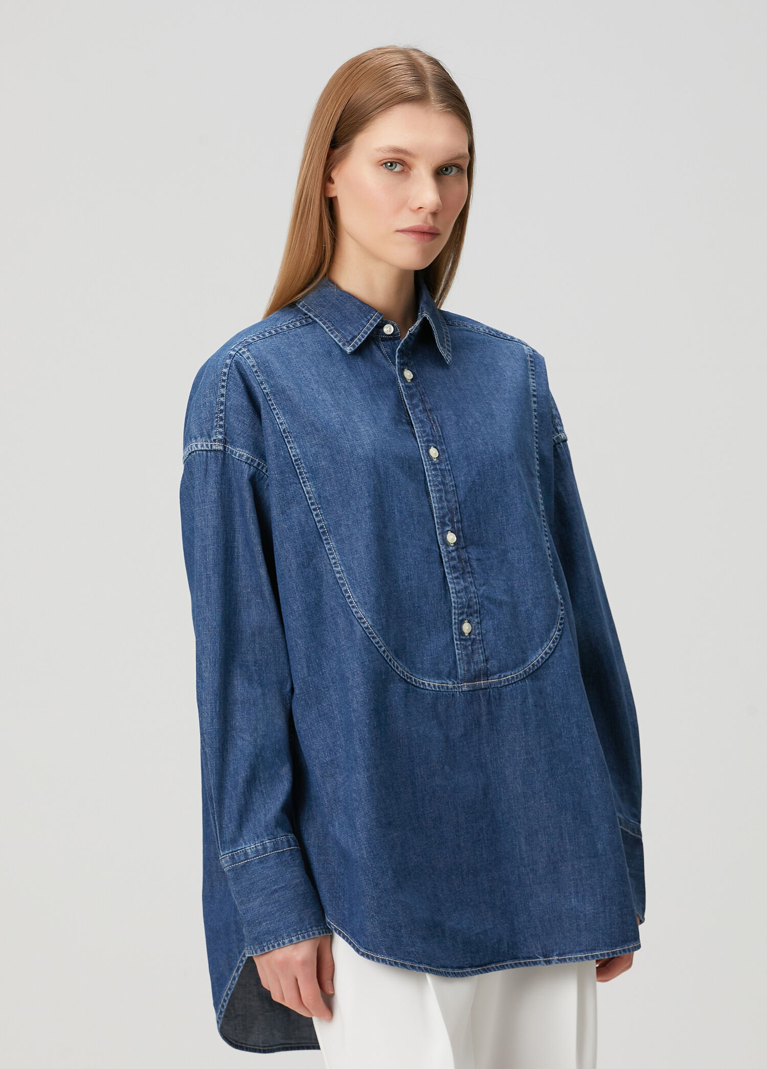Koyu Mavi Denim Gömlek