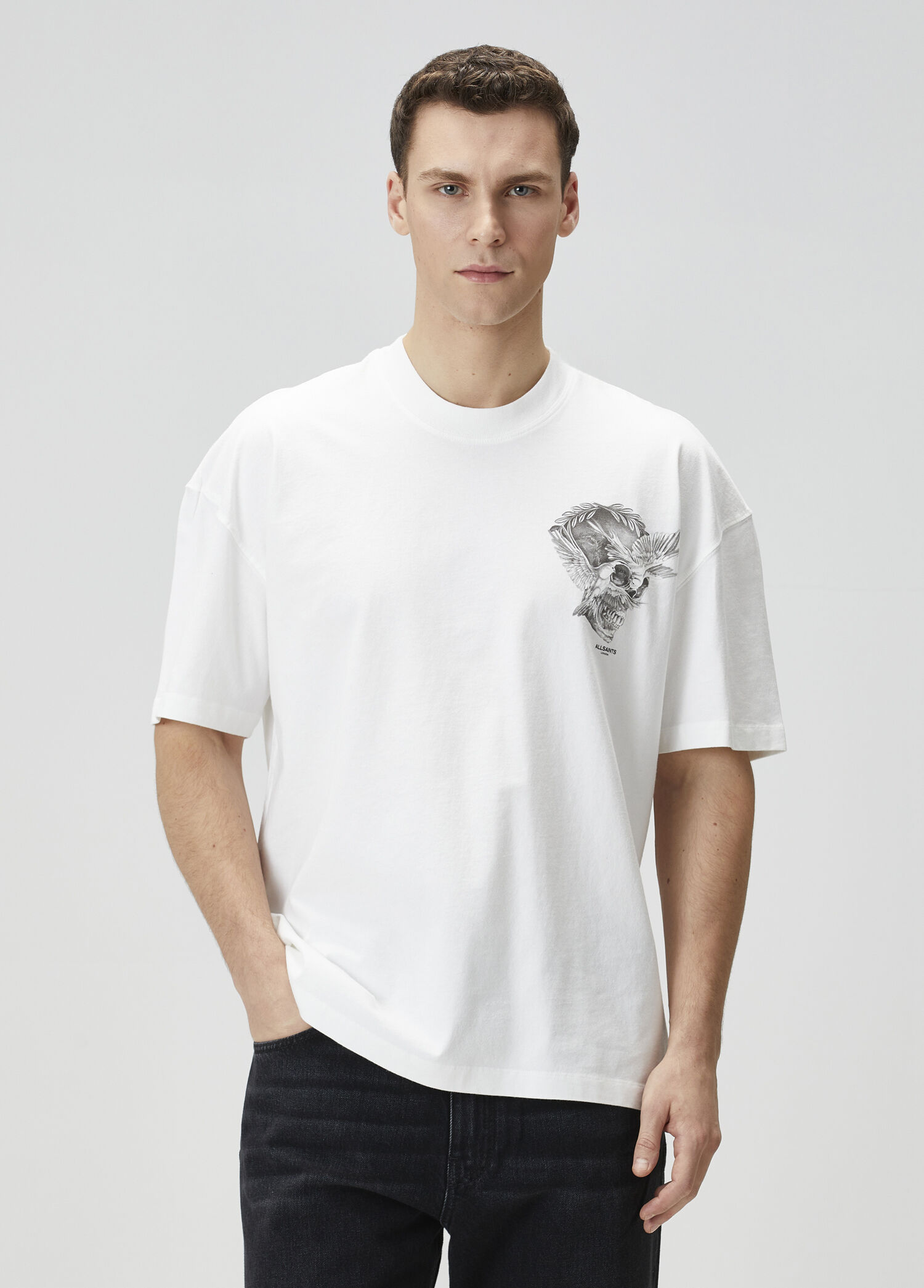 AllSaints Beyaz Erkek Mysteries Beyaz Organik Pamuk Oversized T