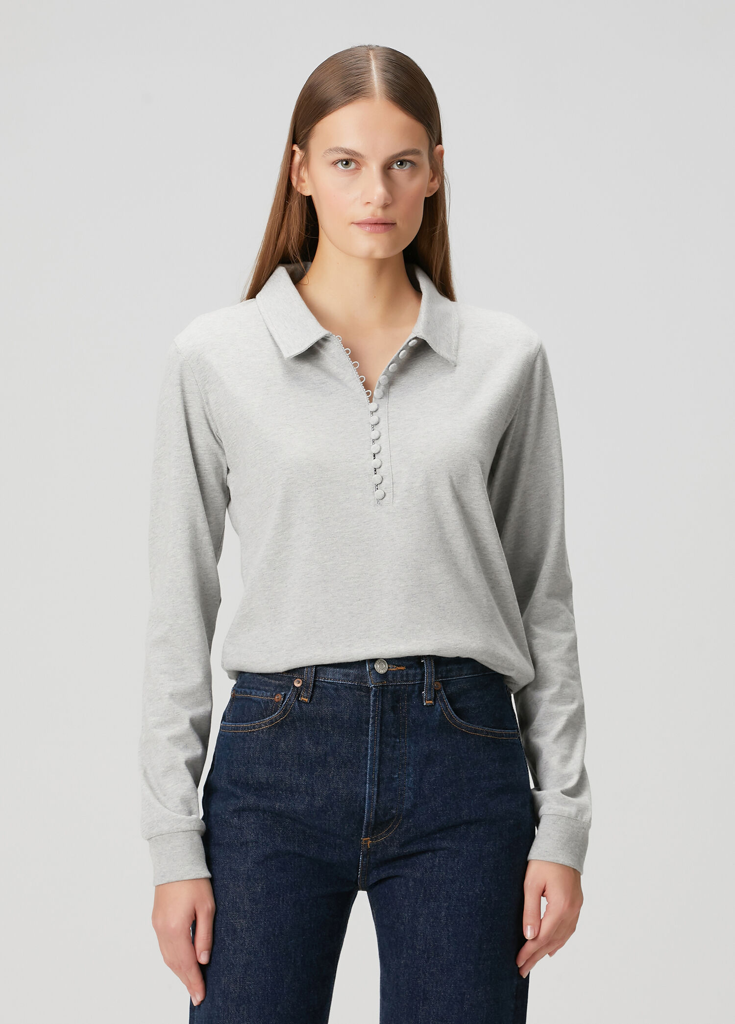 Herst Gri Polo Yaka Sweatshirt