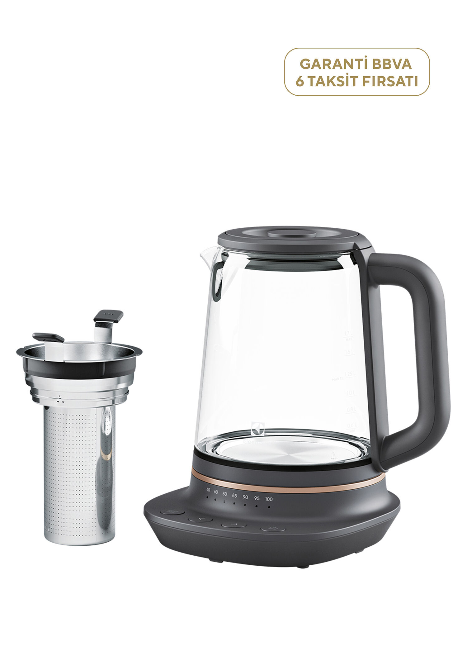 Explore 7 Gri 2000 W Demlik Kutulu Cam Su Isıtıcısı 1,7 lt E7GK1-8BP