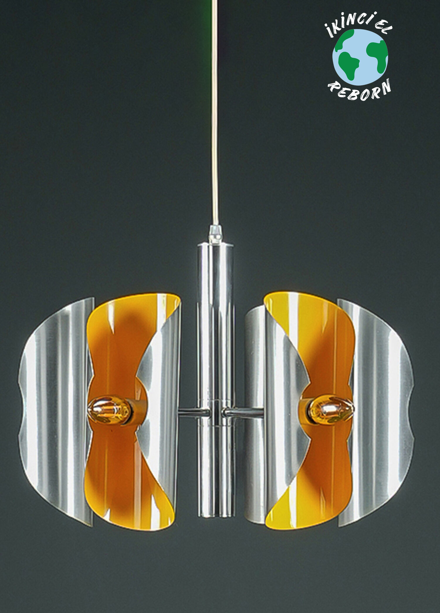 Sputnik Space Age Avize 1970’ler Metal Sarı Avize