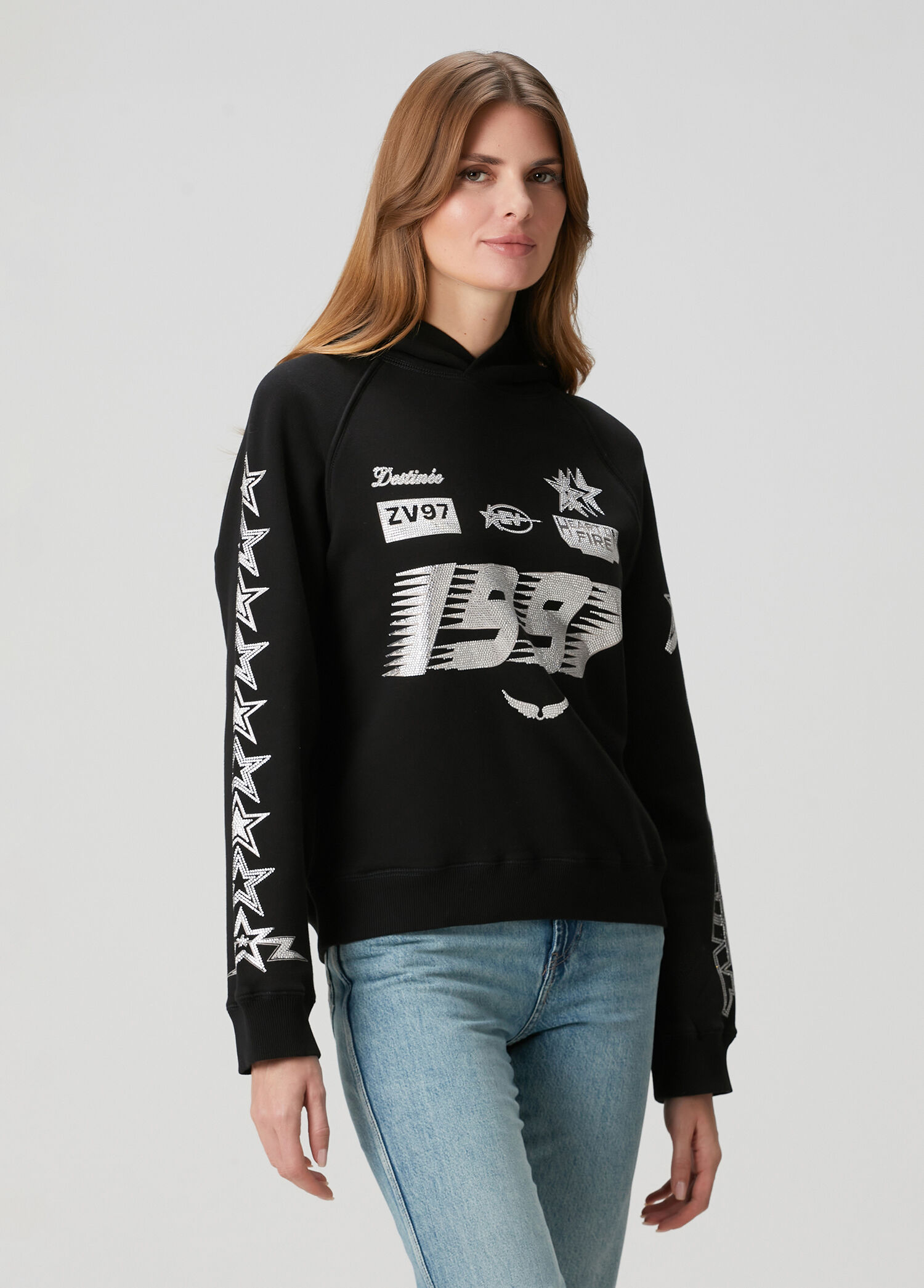 Georgys Siyah Taşlı Grafik Baskılı Sweatshirt