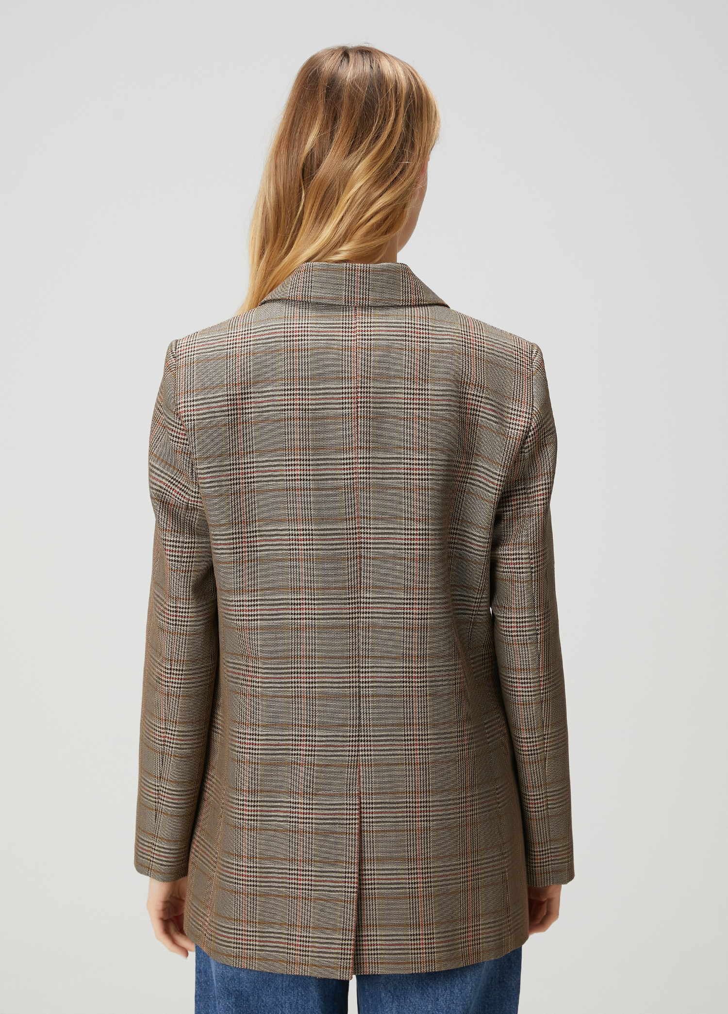 Kamel Ekose Desenli Yün Kruvaze Blazer_5