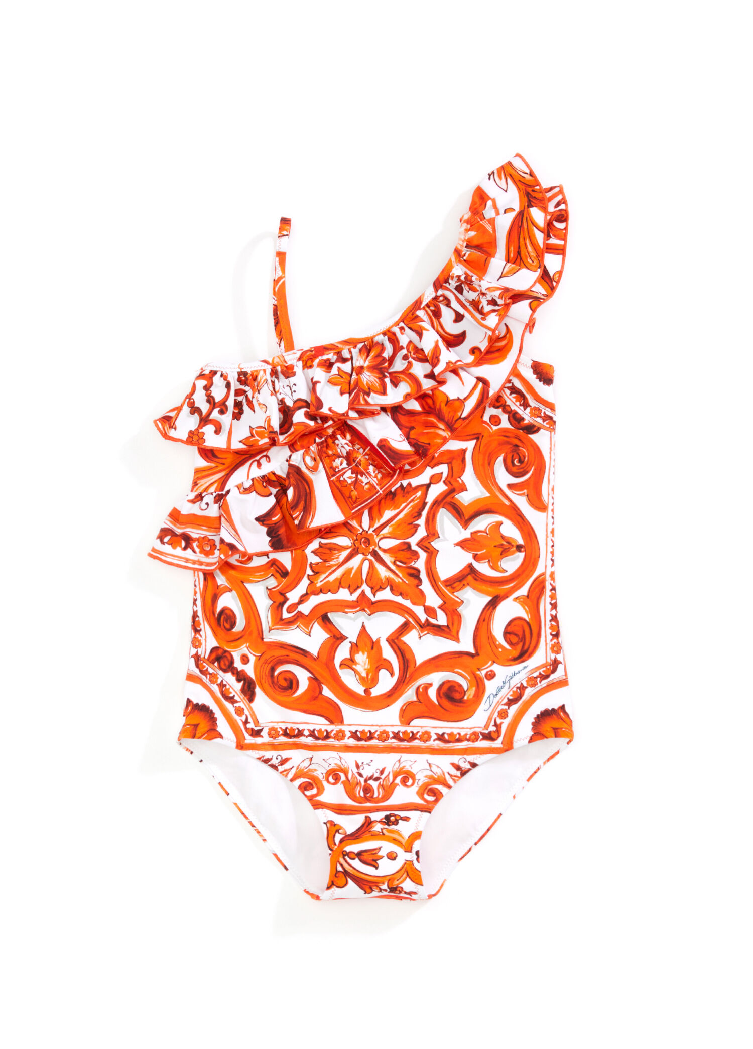 Orange Majolica Patterned Girls' Swimsuit
