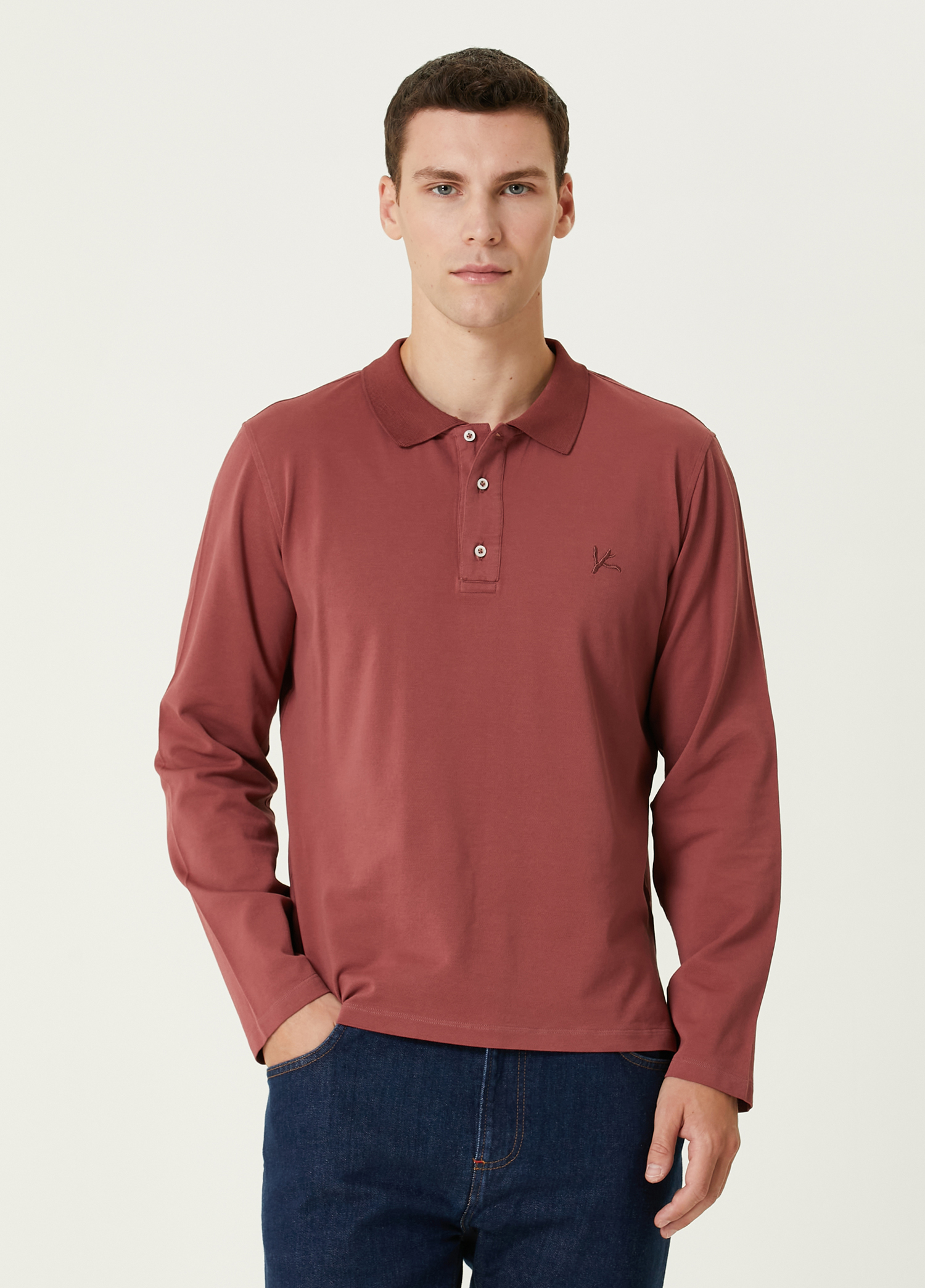 Pembe Polo Yaka Sweatshirt