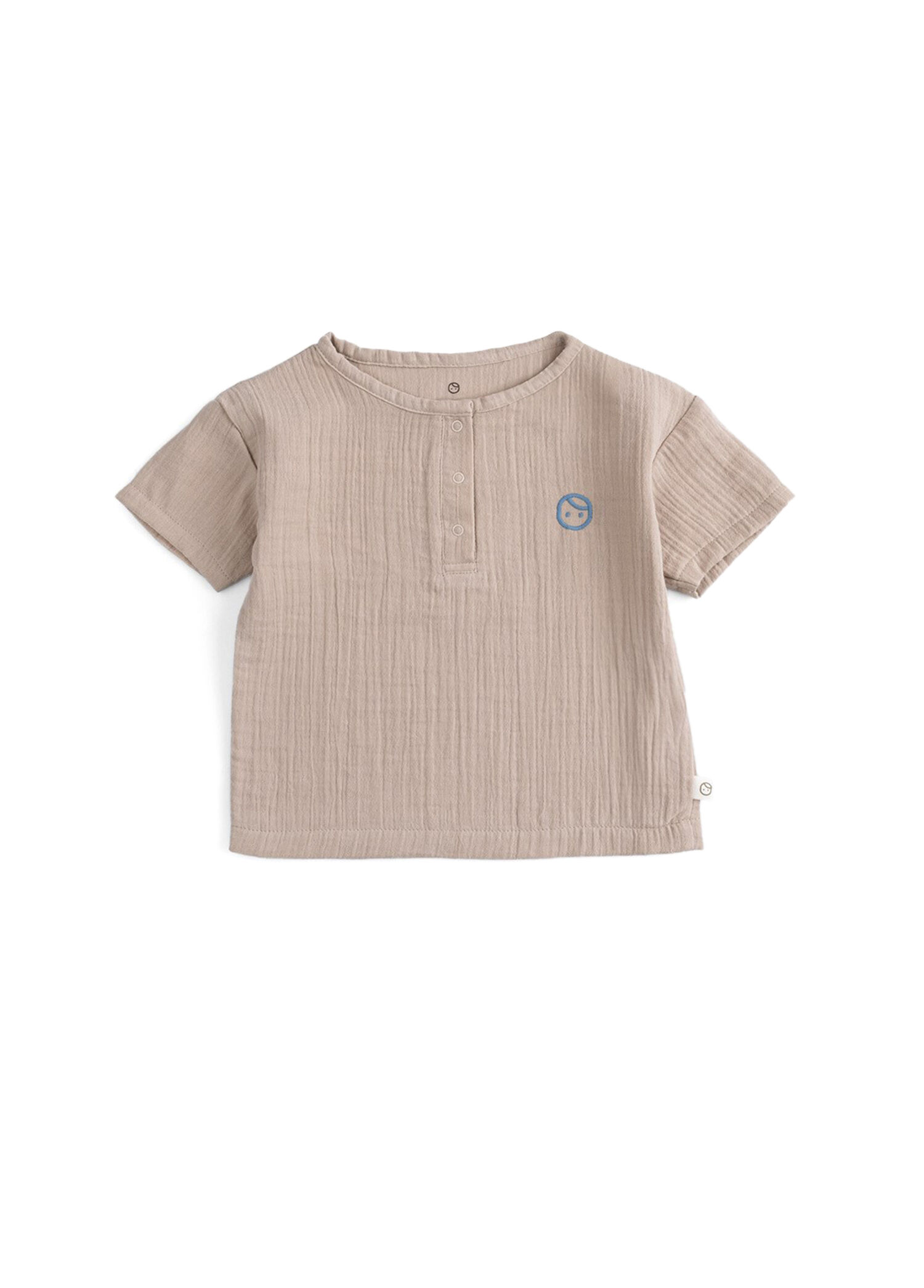 Bej Pamuklu Müslin Kısa Kollu Unisex Bebek T-shirt