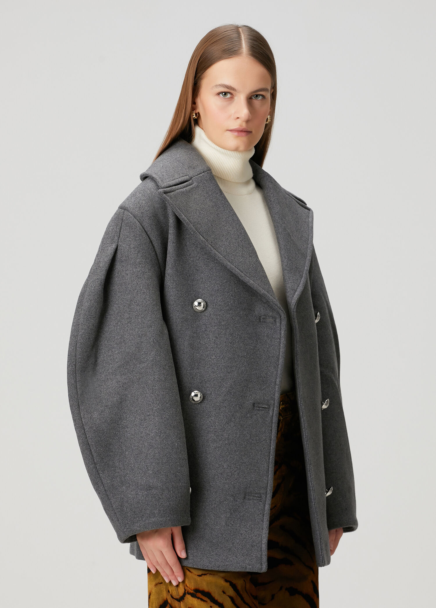 Oversized Gri Yün Kaban