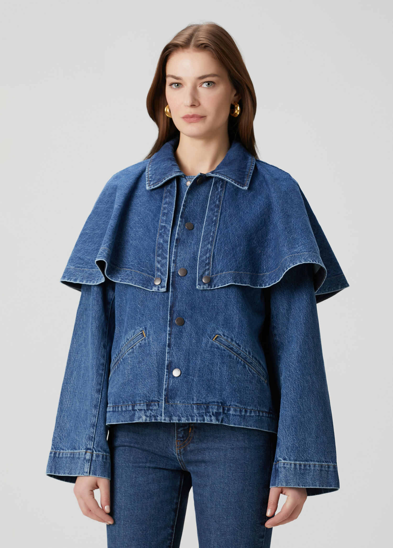 Mavi Pelerin Detaylı Denim Ceket