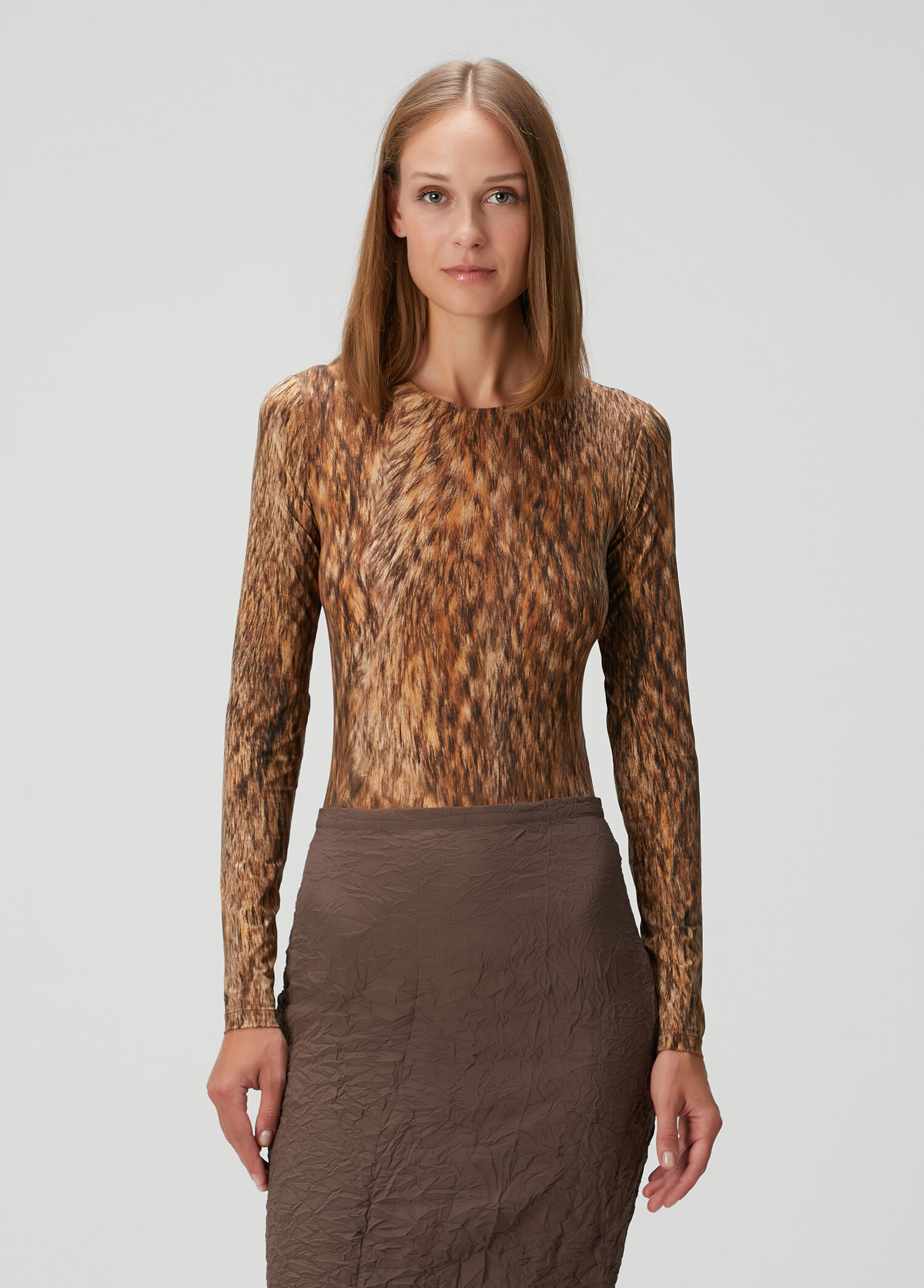 Leopar Desenli Uzun Kol Body