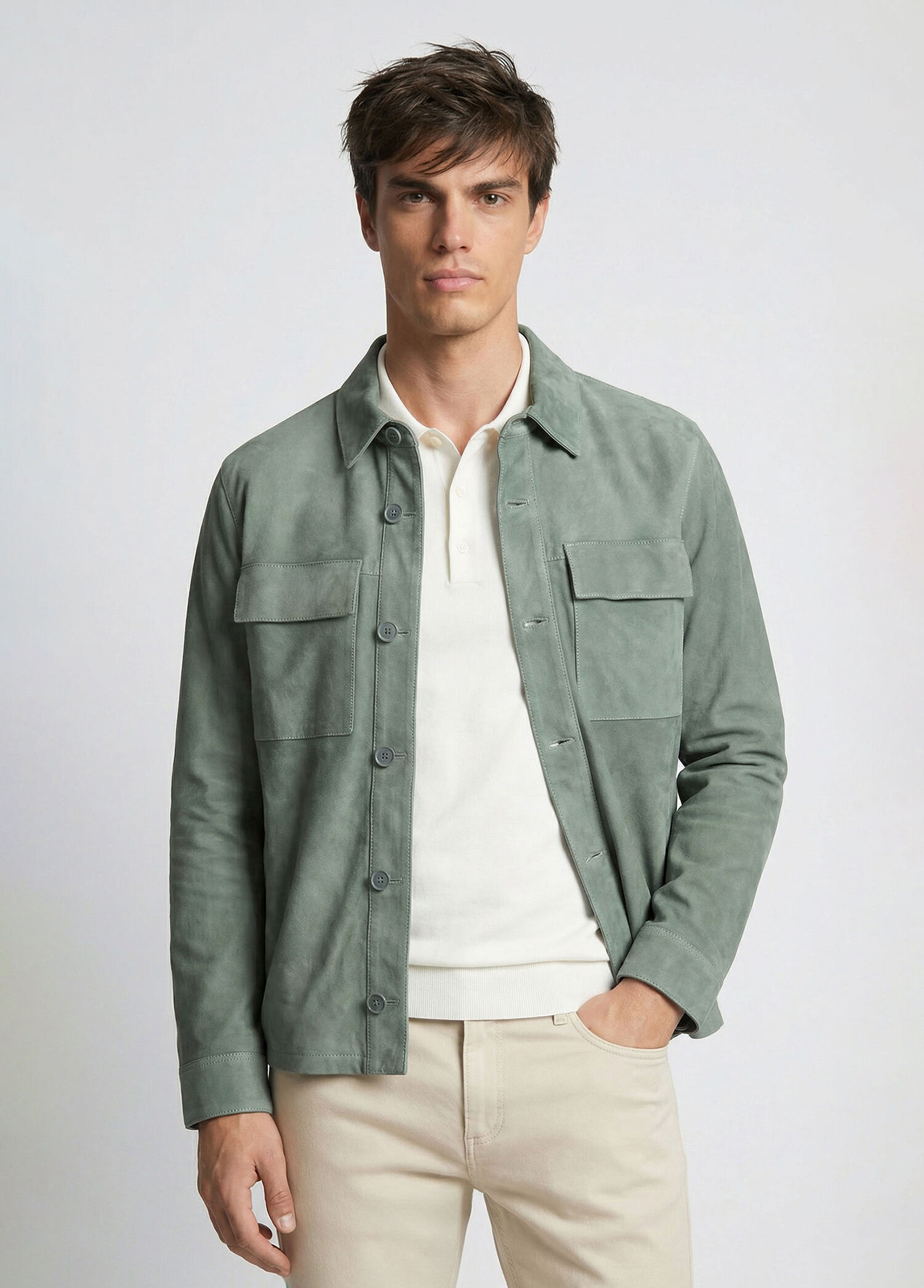 ジャケット・アウター HERMES suede leather ds knit green Devant cuir ジャケット・アウター
