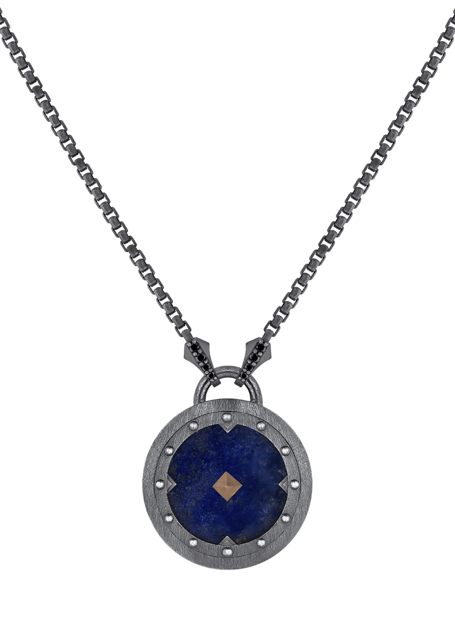 Legend Lapis Lazuli Siyah Pırlantalı 925 Ayar Gümüş Erkek Kolye