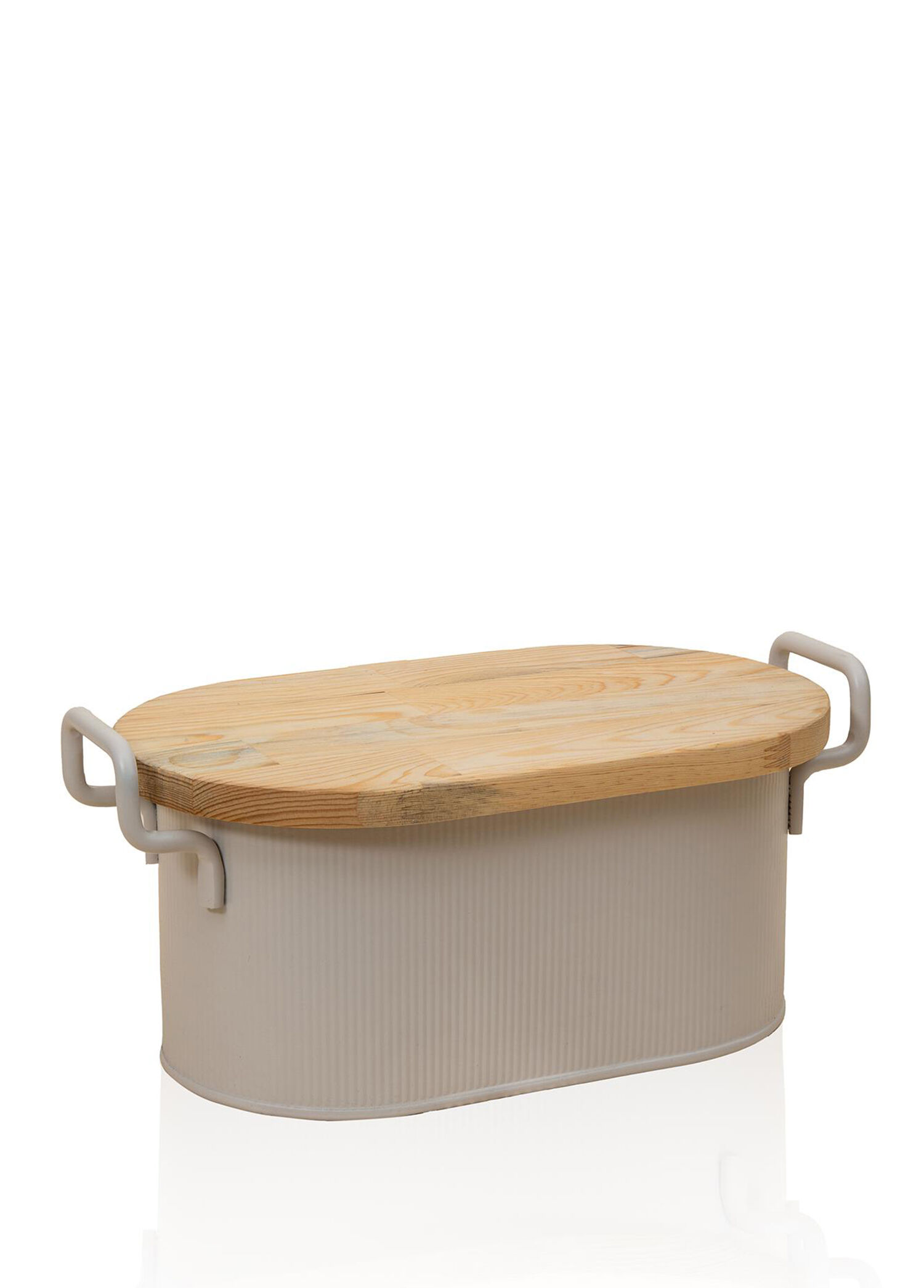 Stripe Bej Metal Ahşap Kapaklı Ekmek Kutusu 40 x 22 cm