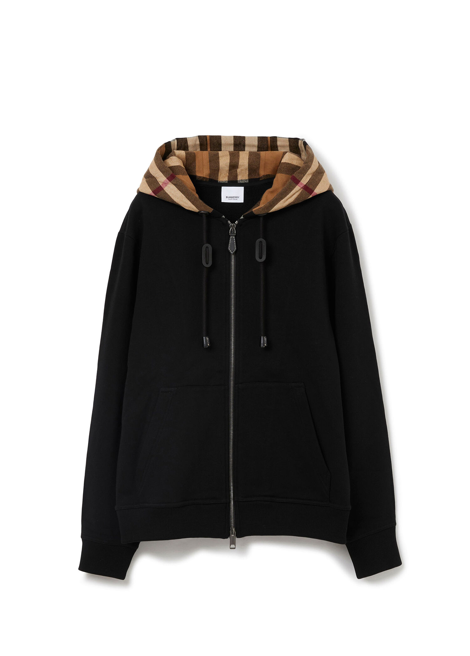 Check Hood Siyah Pamuklu Fermuarlı Kadın Sweatshirt
