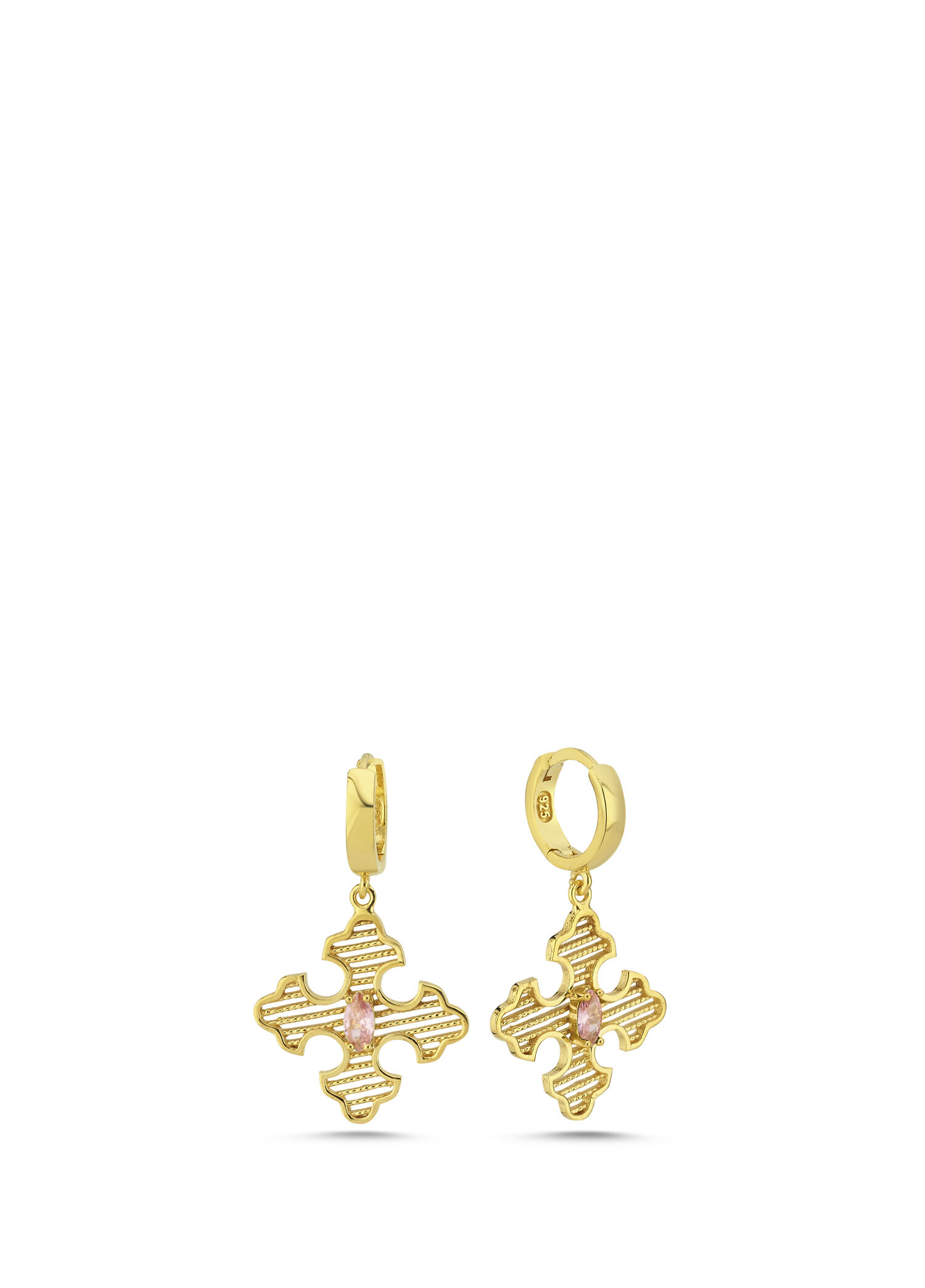 Linda Earrings Pink 24 Ayar Altın Kaplama  925 Ayar Gümüş Kadın Küpe