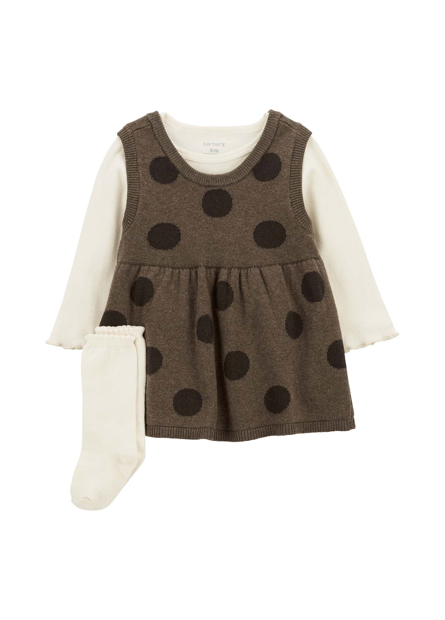 Kahverengi Kız Bebek Elbise Body Çorap 3'lü Set