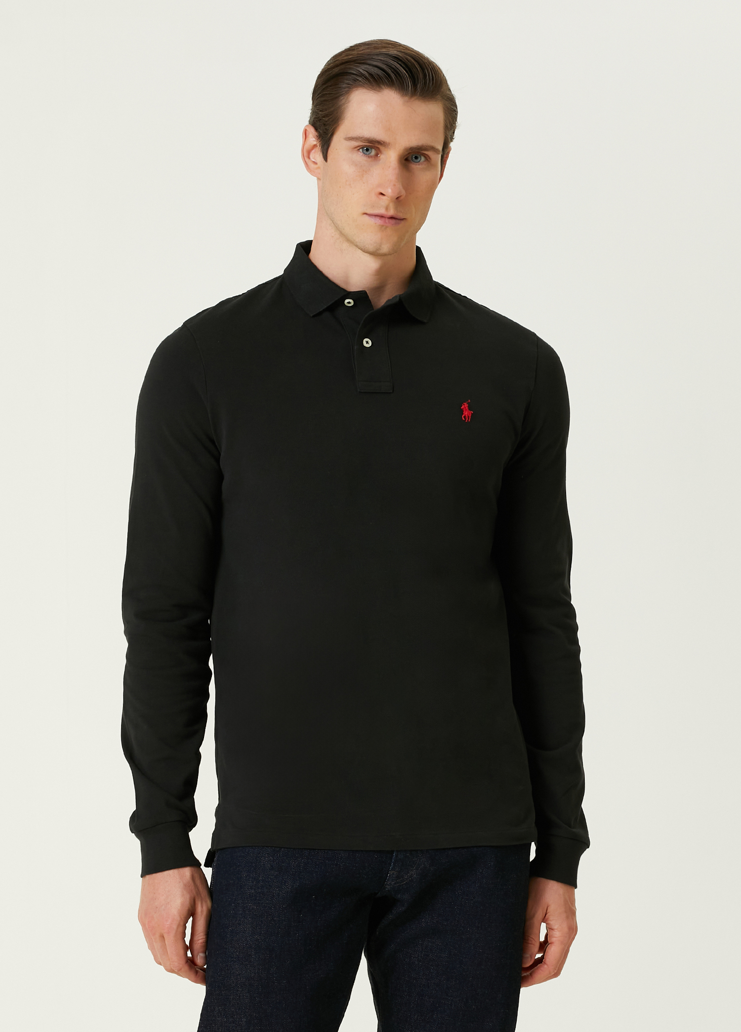 Siyah Polo Yaka Sweatshirt