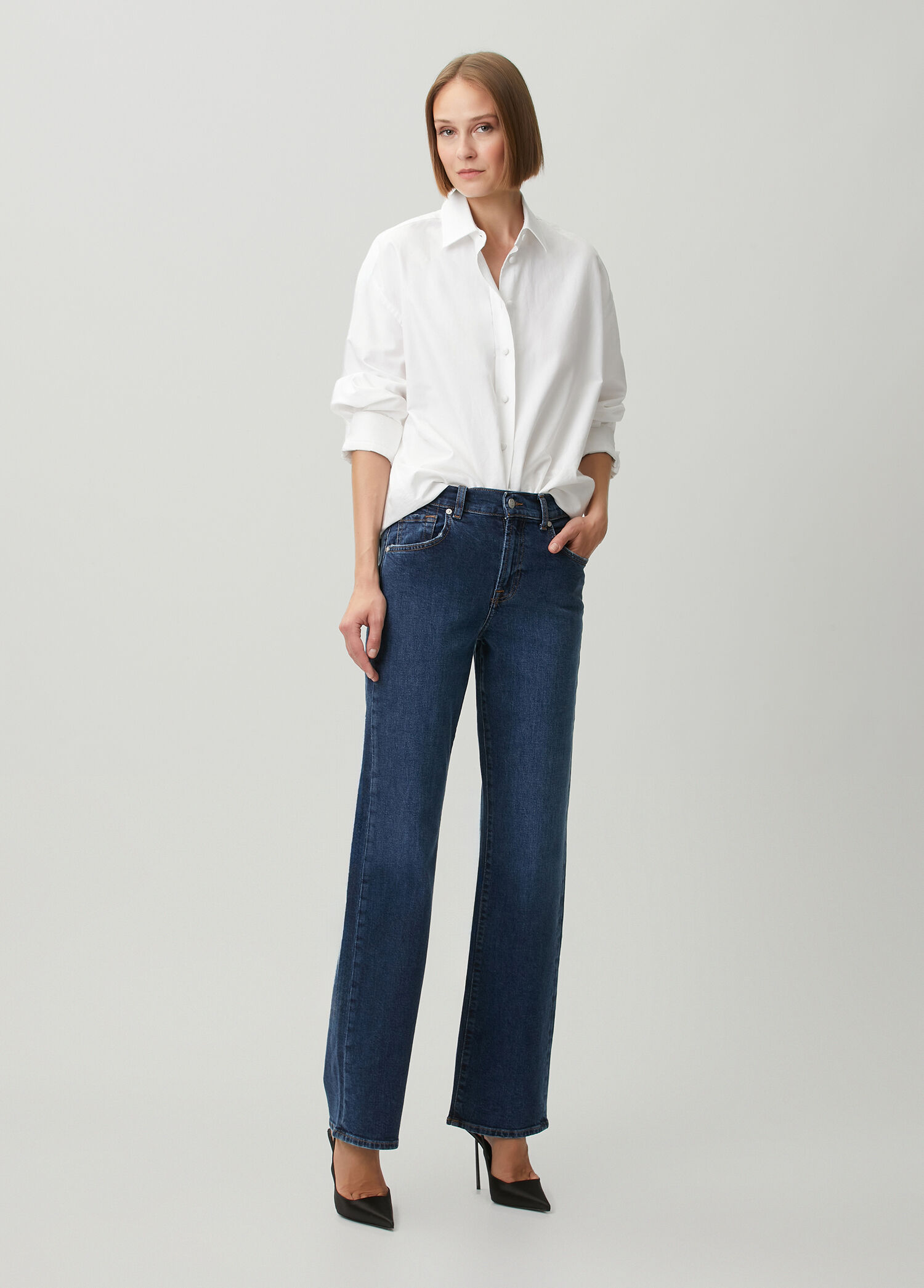 P 7 For All Mankind Tess Lacivert Straight Leg Jean Pantolon