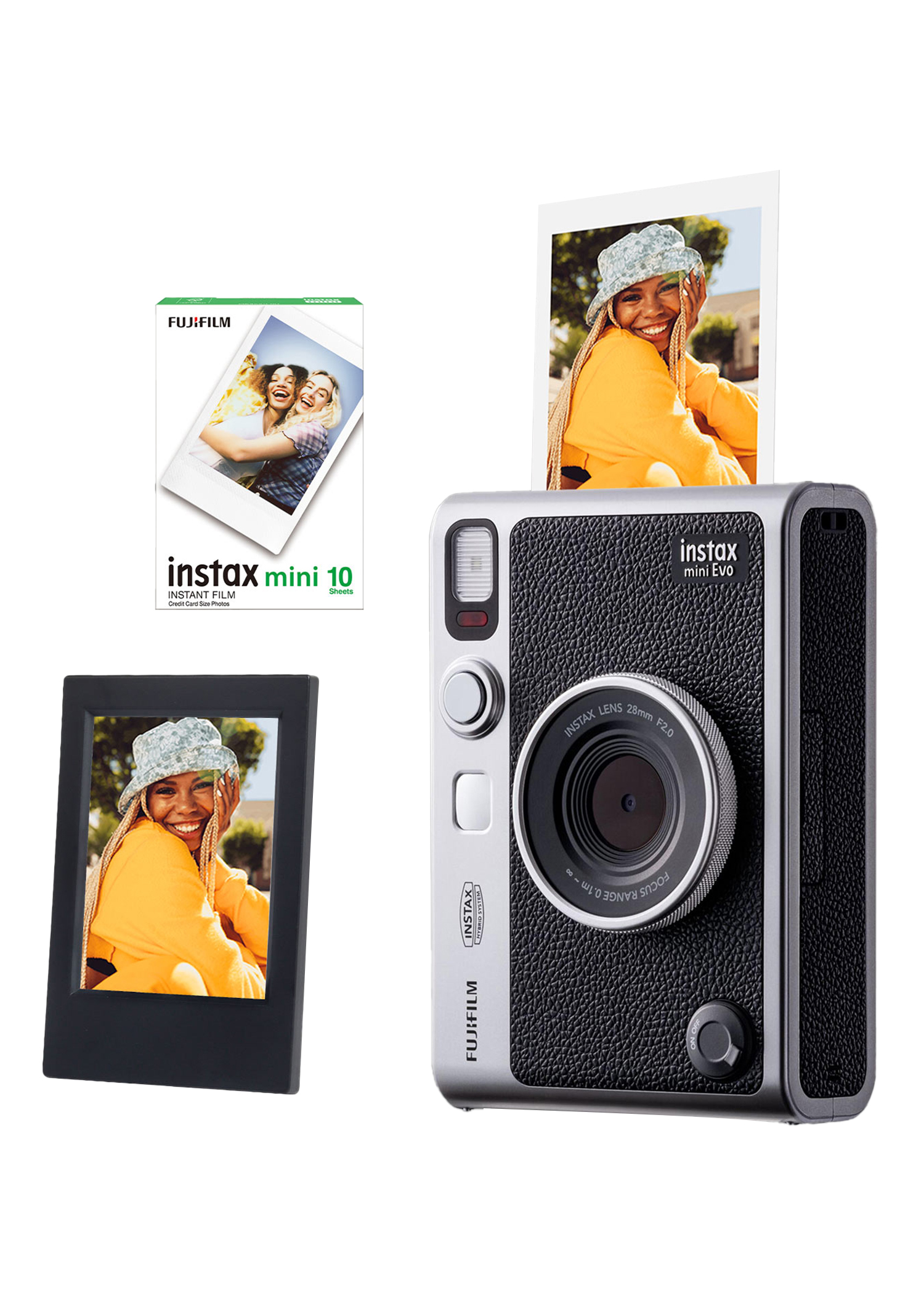 Instax Mini Evo Siyah Fotoğraf Makinesi + 10'lu Film ve Çerçeve