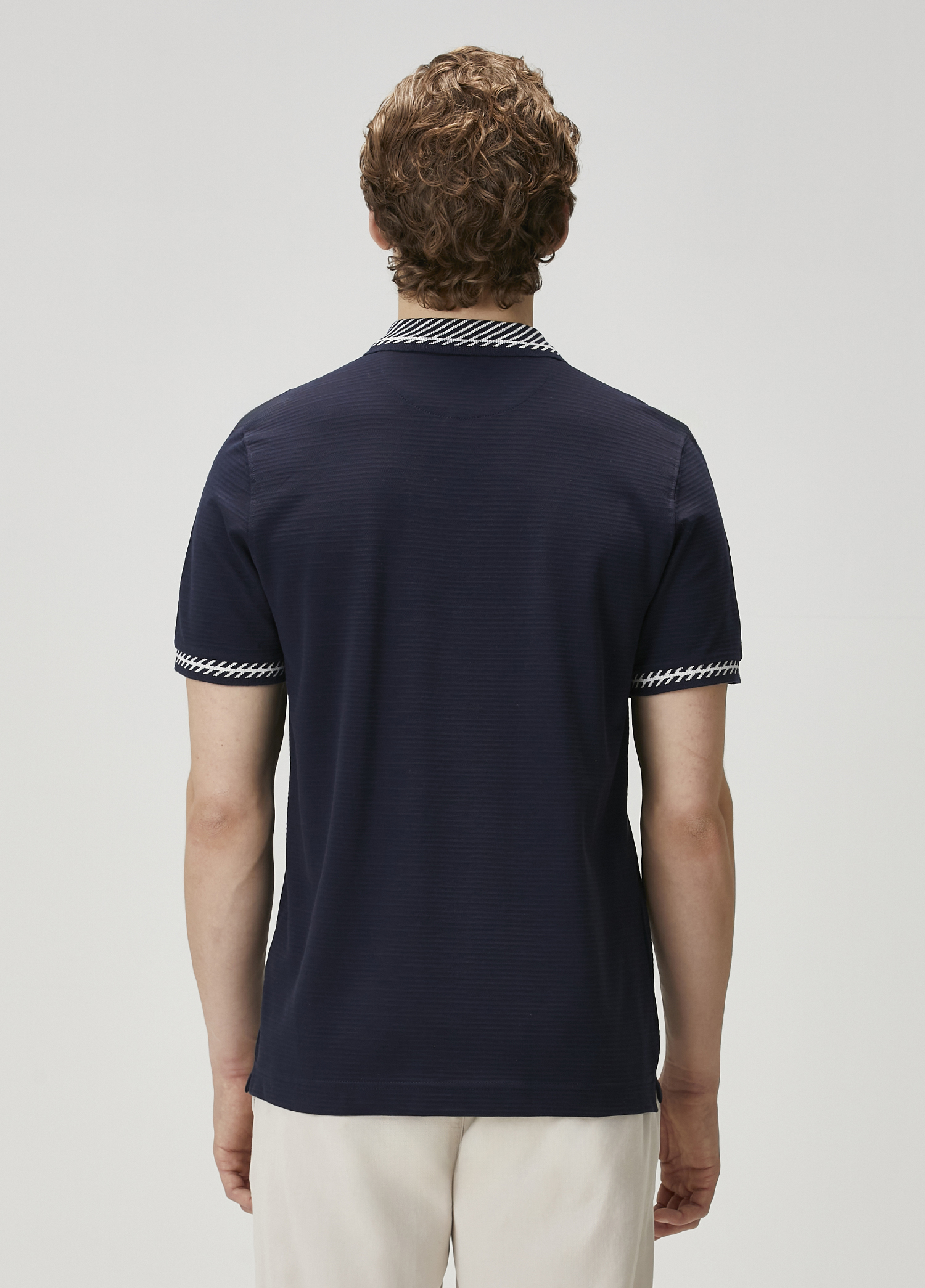 Lacivert Verev Çizgi Detaylı Polo Yaka T-shirt_4