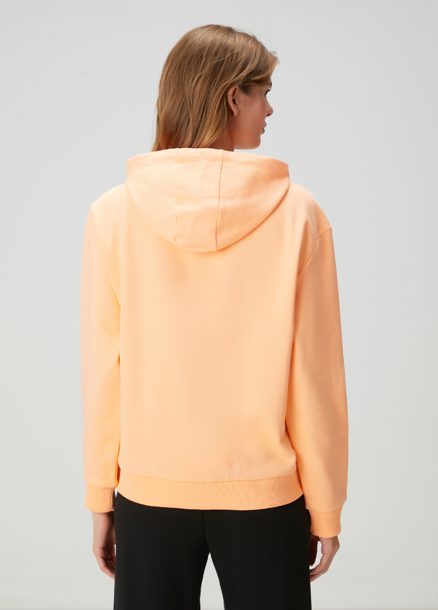 Şeftali Kapüşonlu Karalama Kuş Nakışlı Sweatshirt_4