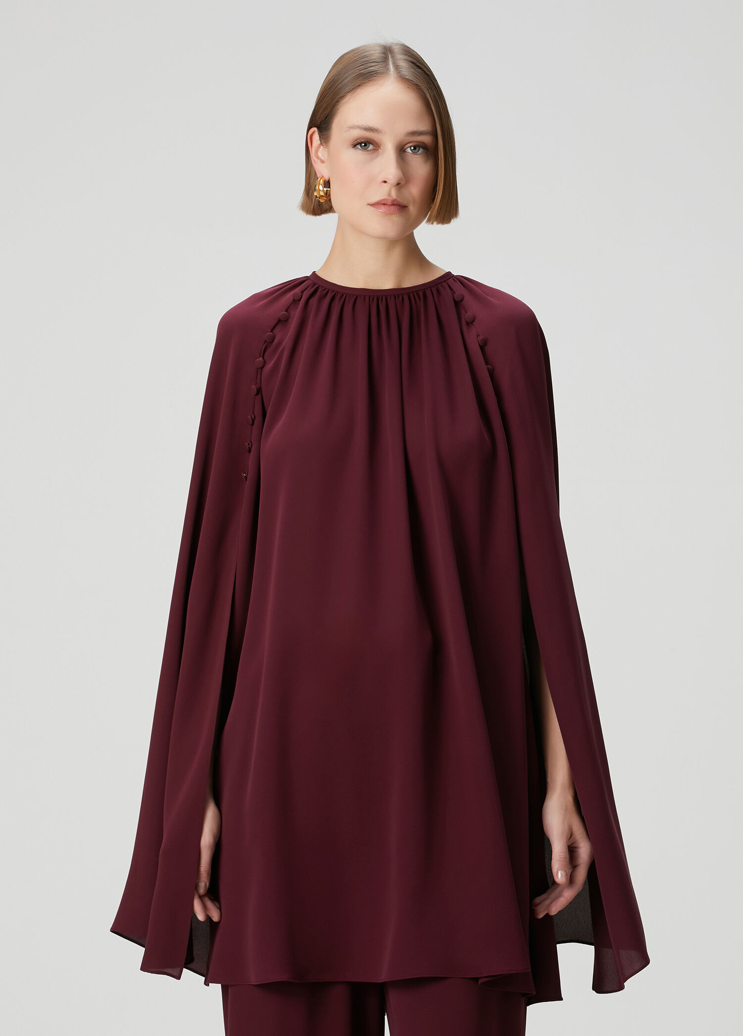 Bordo İpek Krep Pelerin