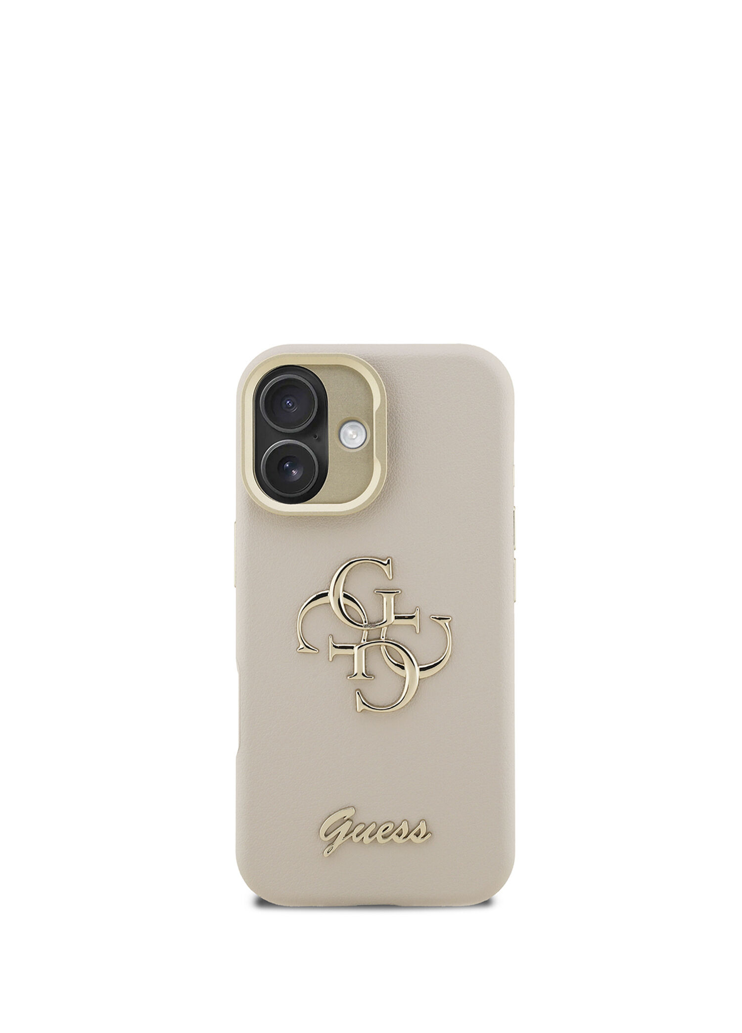 Grained iPhone 16 Kamera Standlı Bej Telefon Kılıfı