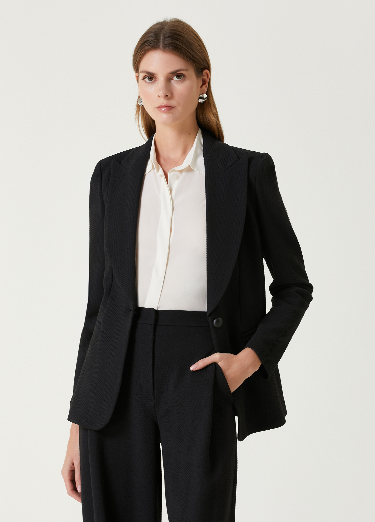 Siyah Jakarlı Jersey Blazer