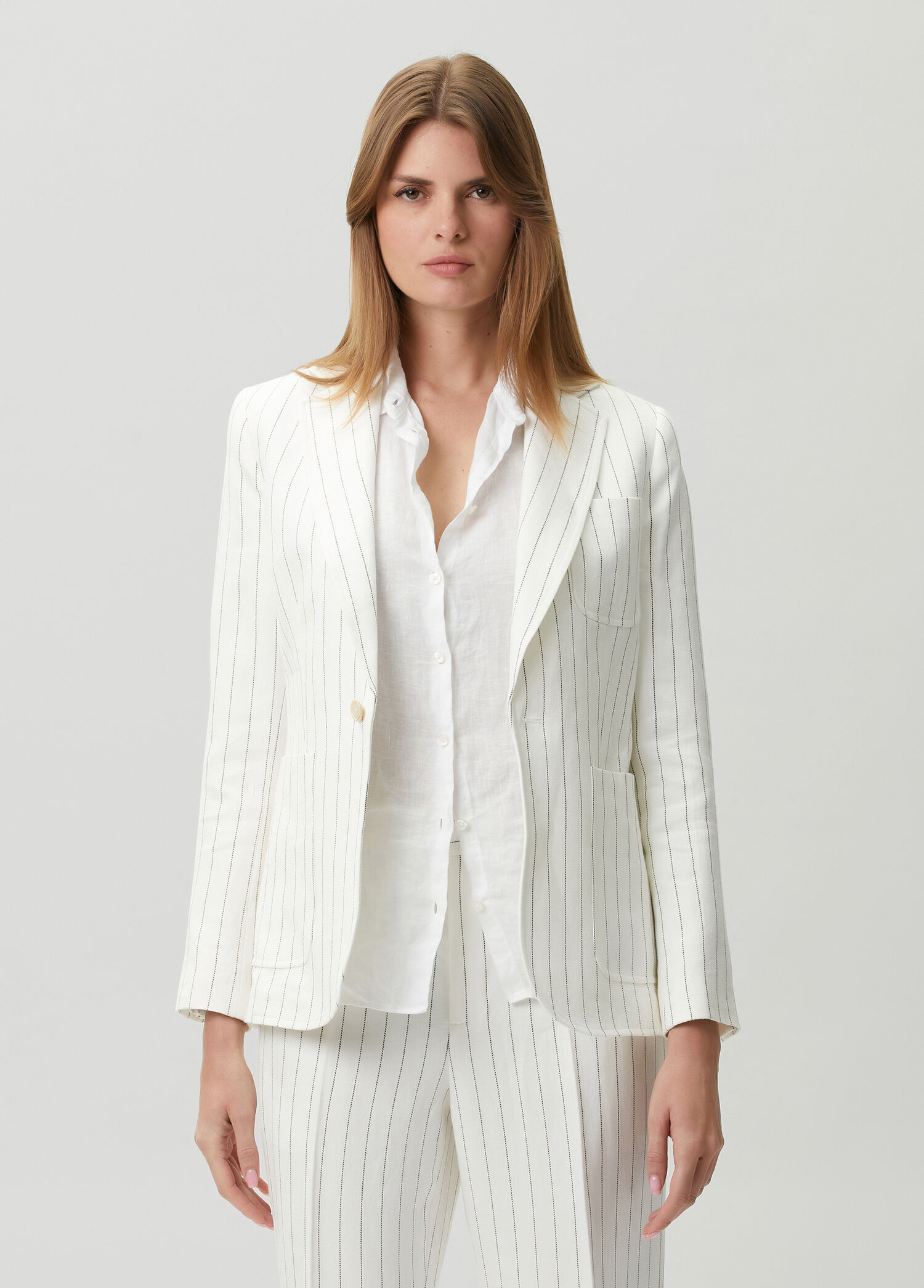 Beyaz Çizgili Blazer