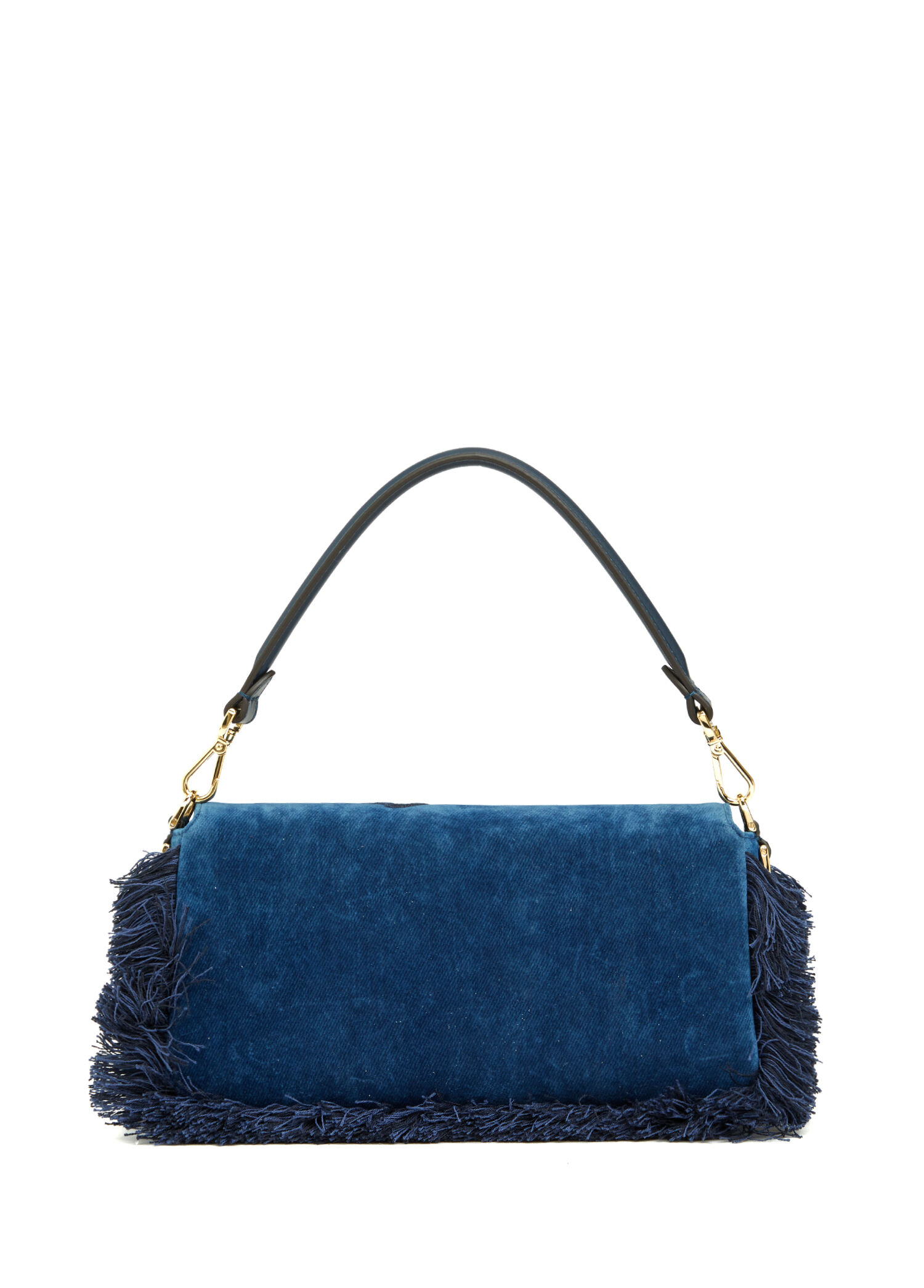 Fendi Mavi Kadın Baguette Mavi İşlemeli Kadife Denim Çanta 1896991