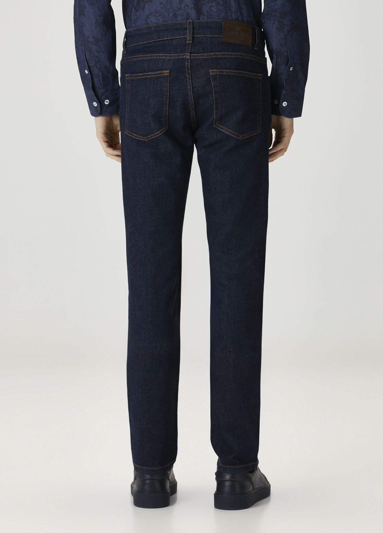 Etro Lacivert Erkek Lacivert Kontrast Dikişli Jean Pantolon