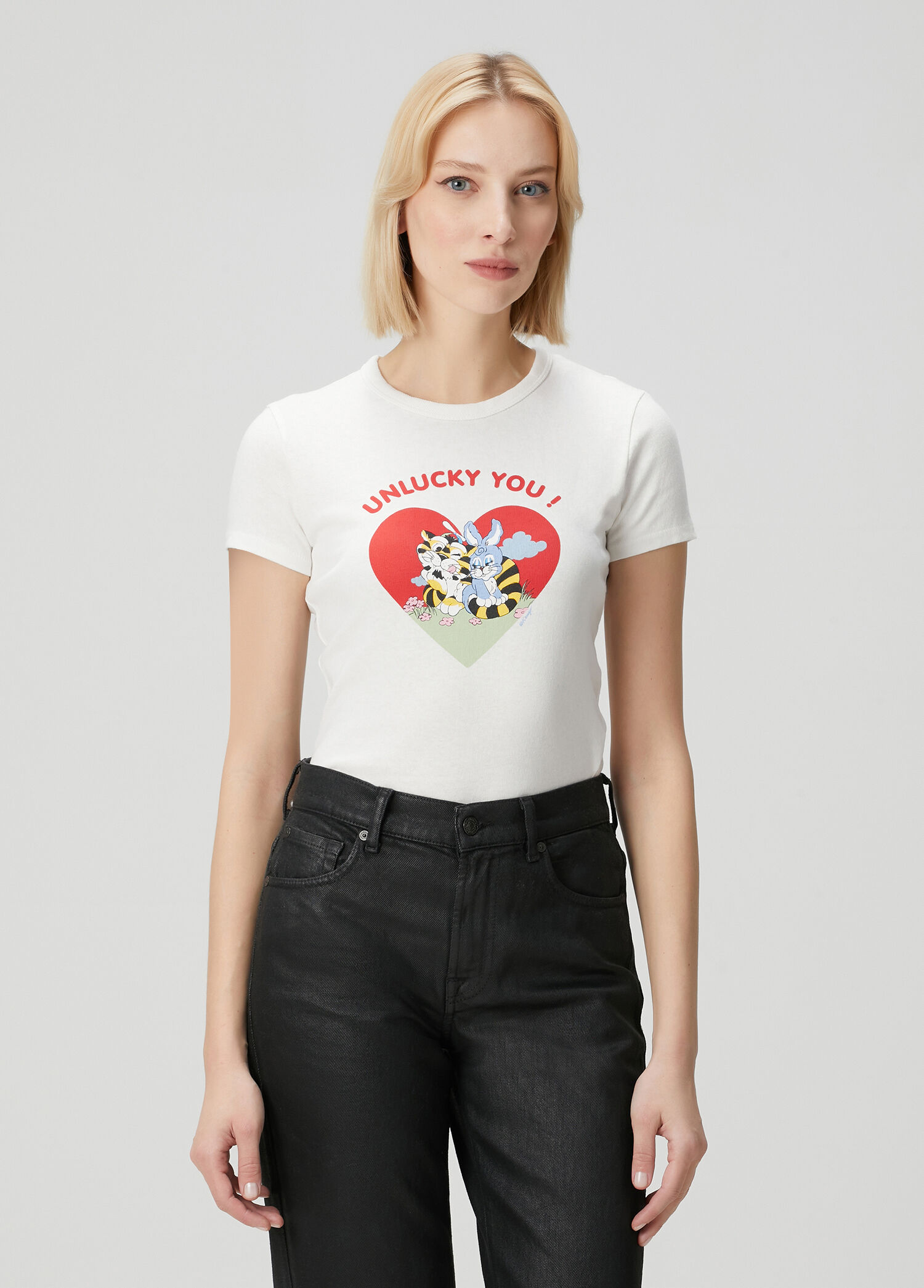 Cartoon Kırık Beyaz T-shirt