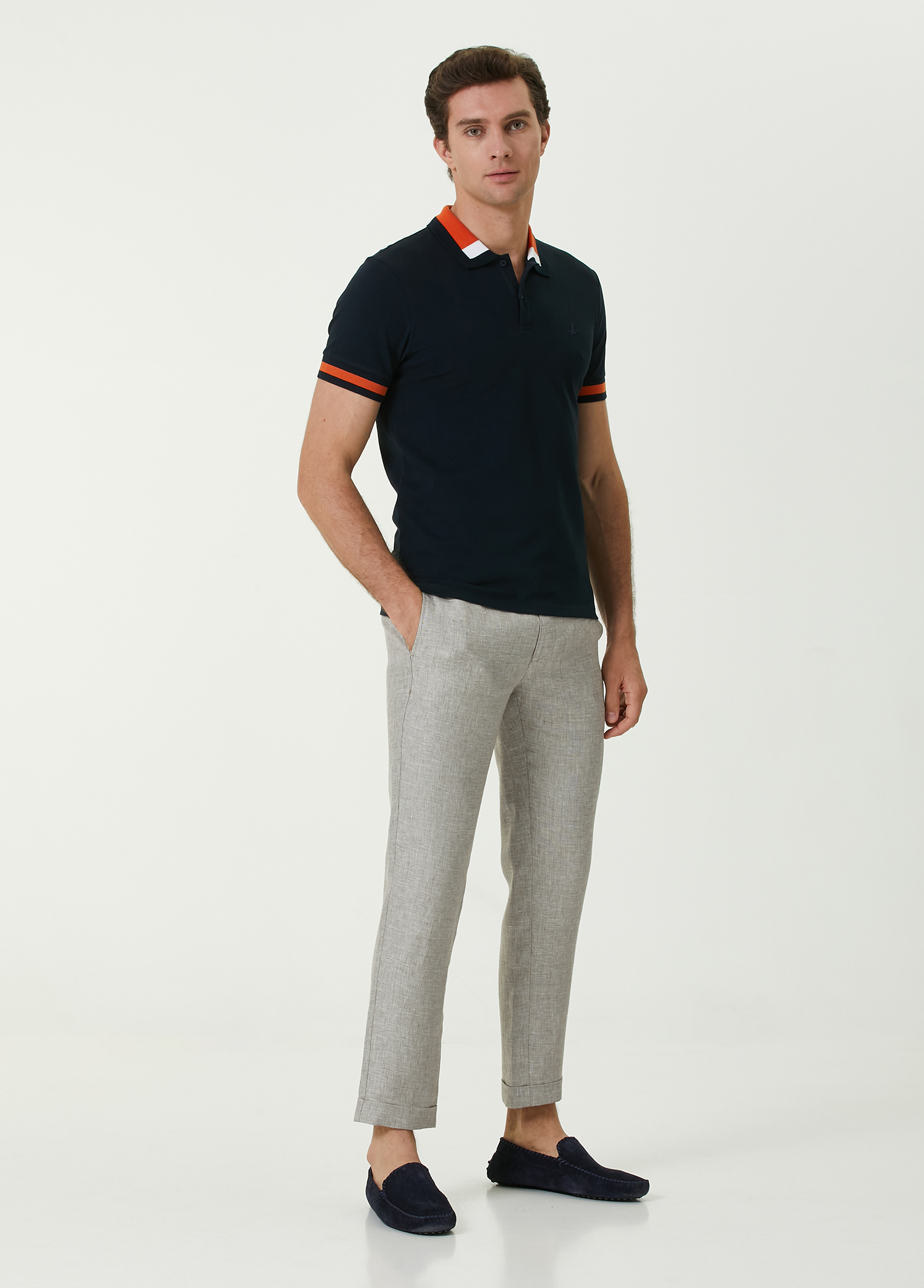 Slim Fit Lacivert Block Renkli T-shirt_1