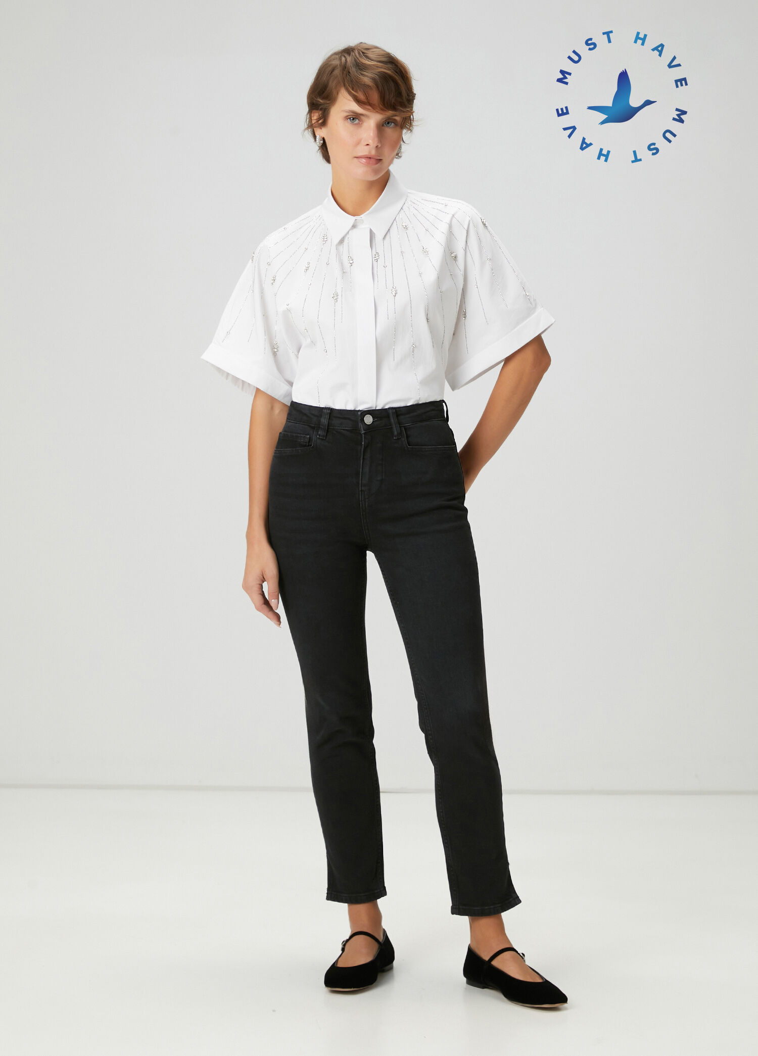 Beymen Club - Slim Straight Siyah Yırtmaçlı ,Jean Pantolon