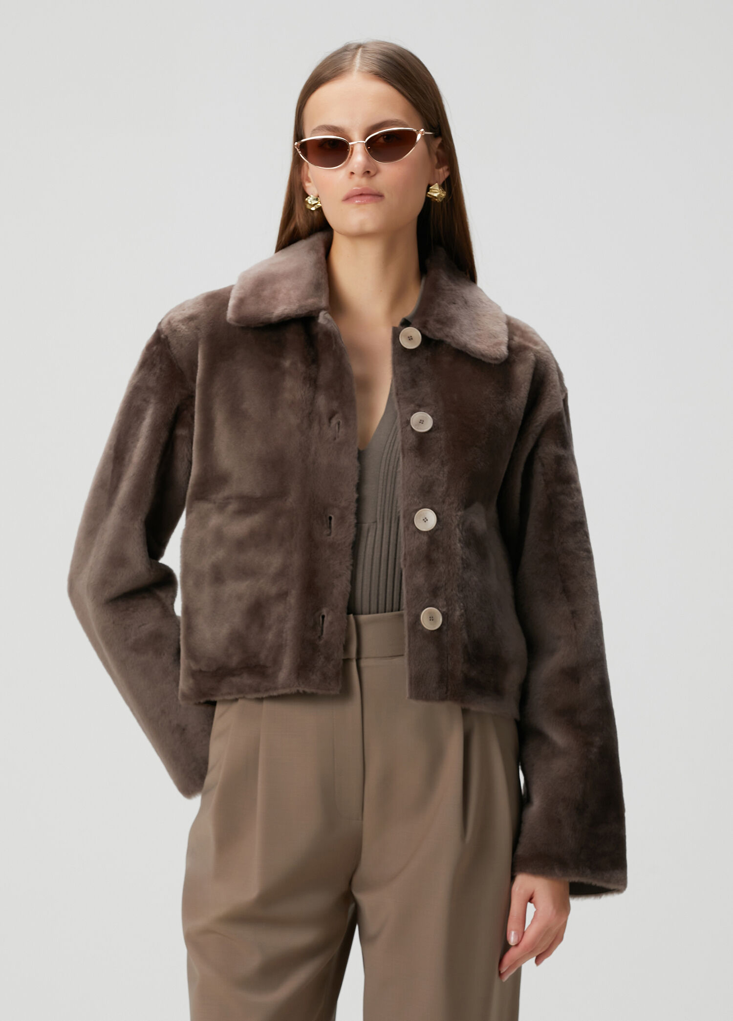 Vizon Shearling Deri Ceket