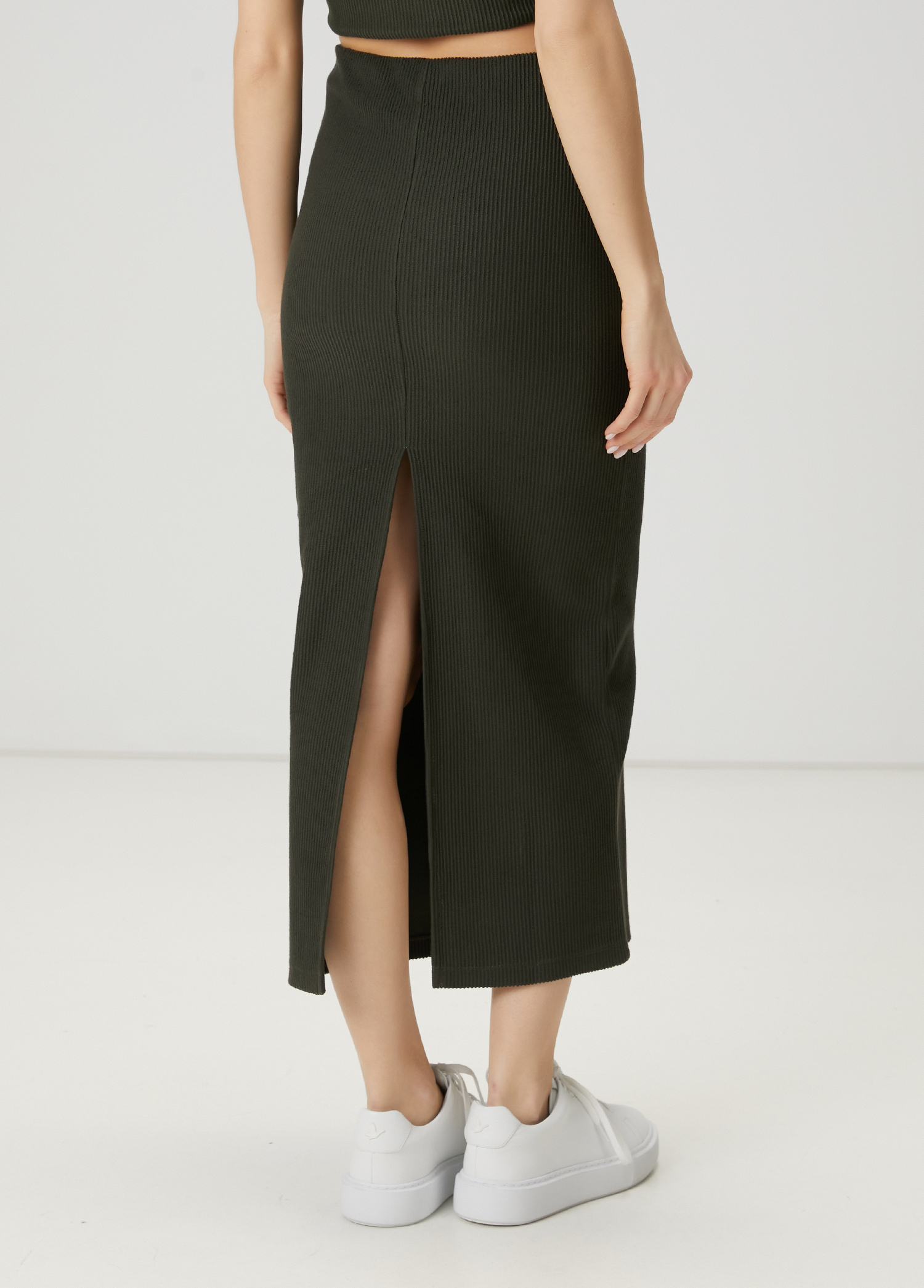 Koyu Haki Midi Jersey Etek_4
