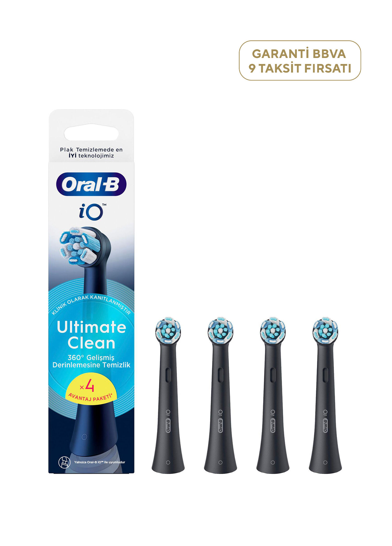 iO Ultimate Clean Siyah 4'lü Diş Fırçası Yedek Başlığı