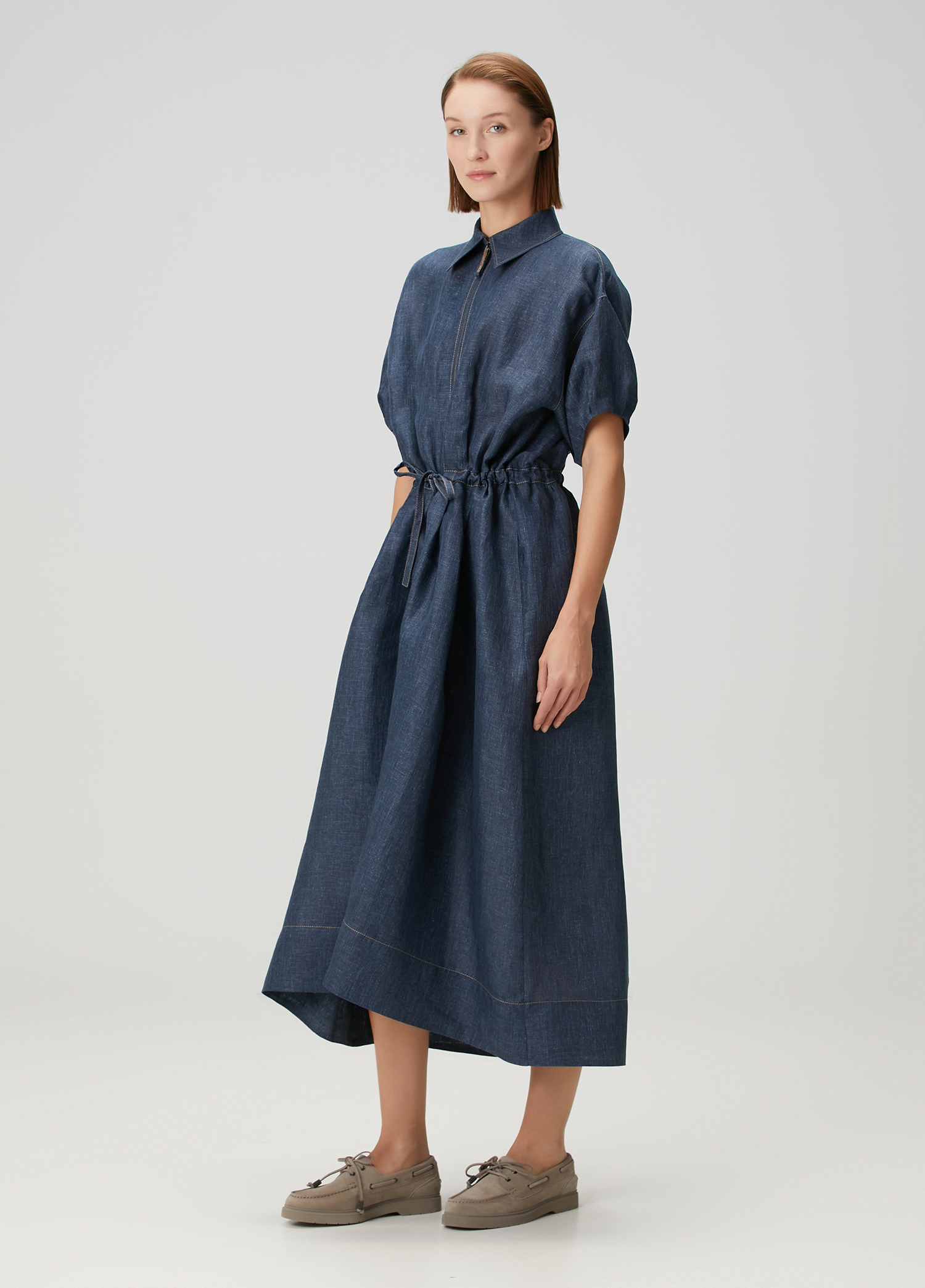 Brunello Cucinelli - Blue Midi Linen Denim Dress