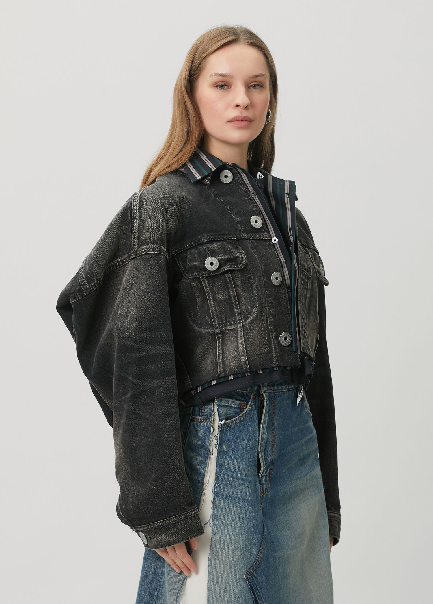 Layered Siyah Denim Ceket