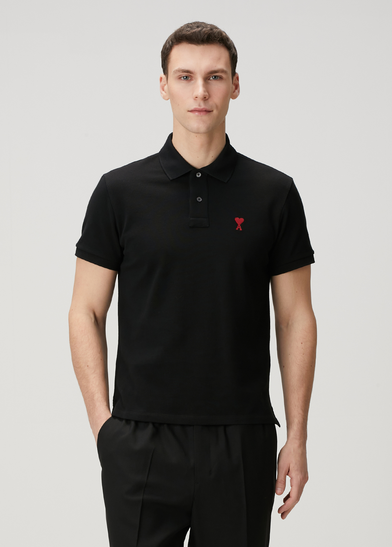 Siyah Polo Yaka Organik Pamuk T-shirt