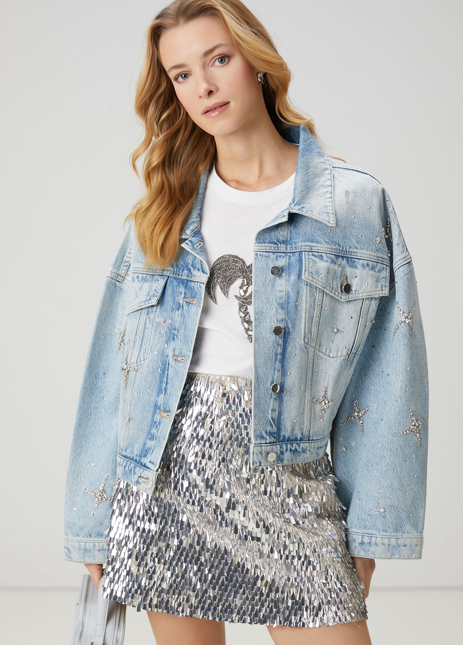 {brand} - Blue Embroidered Denim Jacket