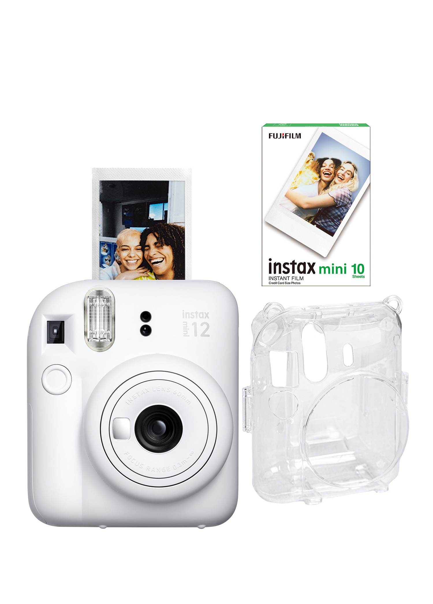 Instax Mini 12 Beyaz Fotoğraf Makinesi + 10'lu Film ve Şeffaf Kılıf Seti