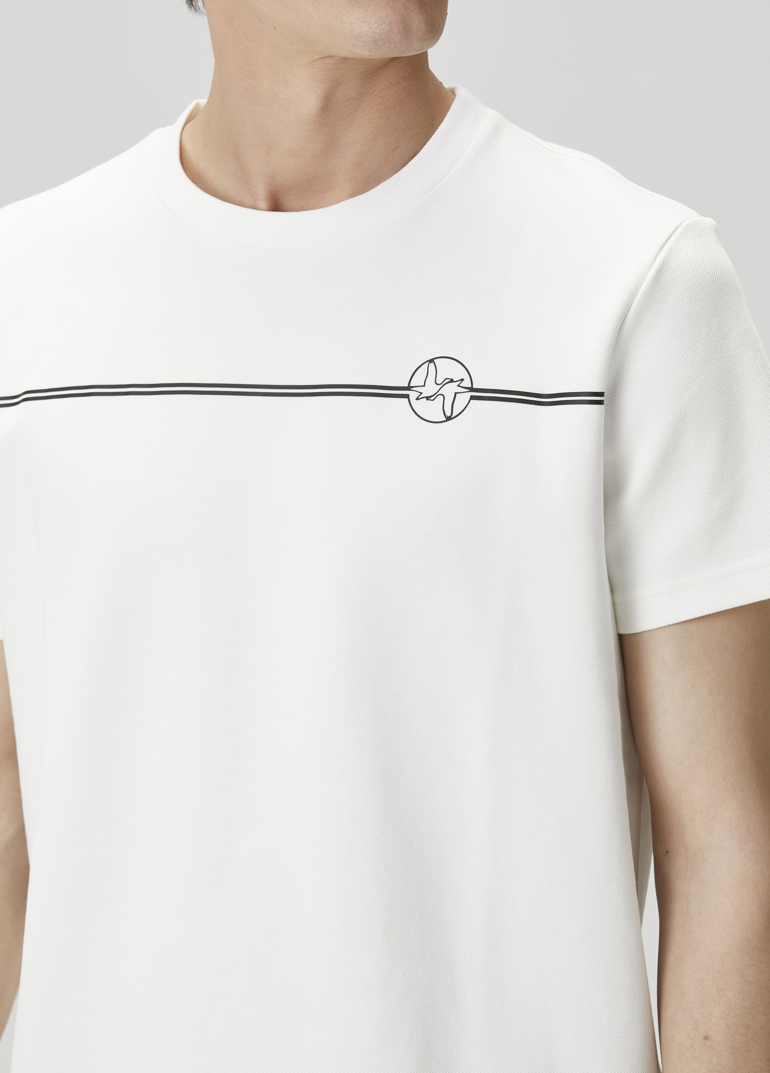 Beyaz Şerit Kaz Baskılı T-shirt_5