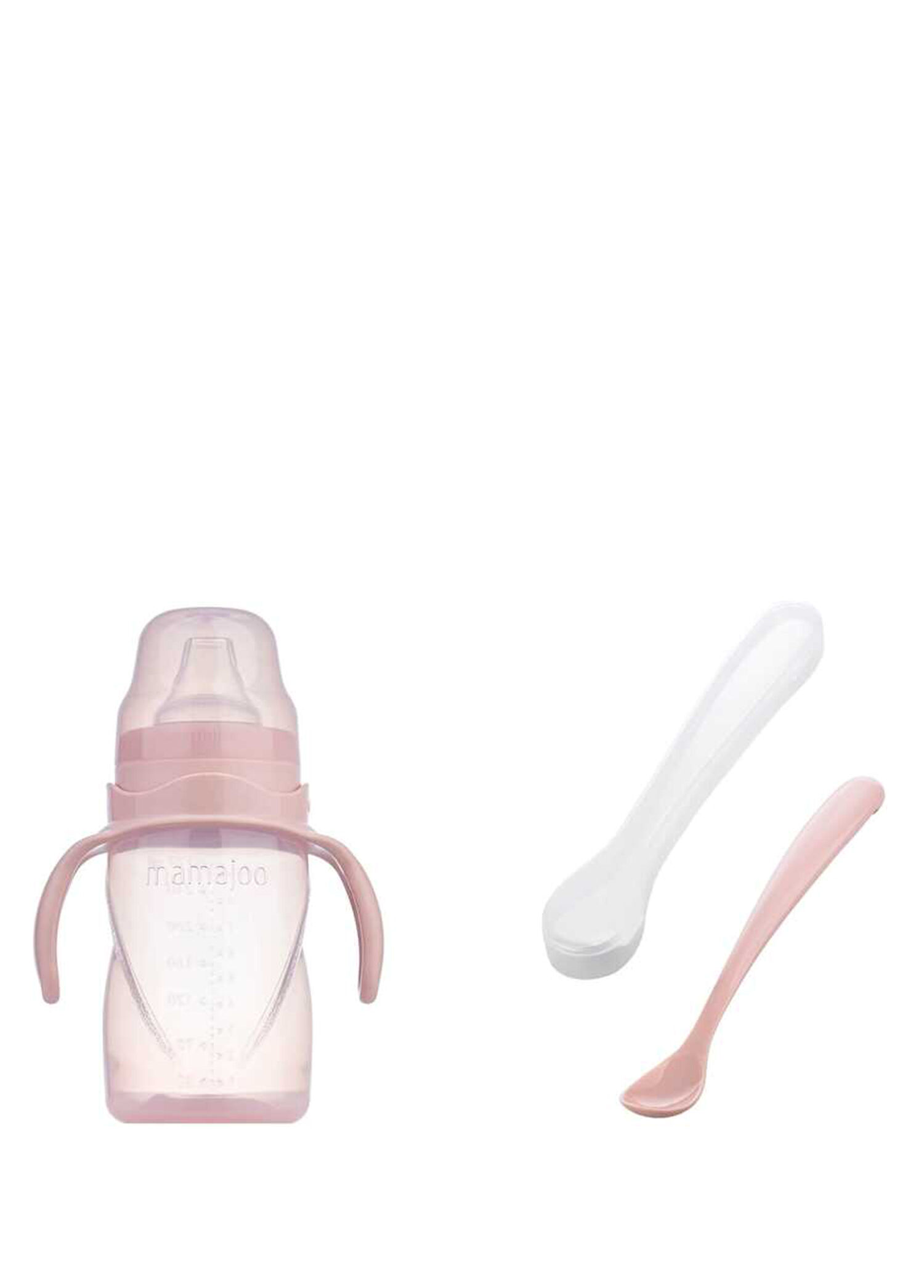 Powder Pink Kulplu Eğitici Bardak 270 ml & İkili Beslenme Kaşığı Set