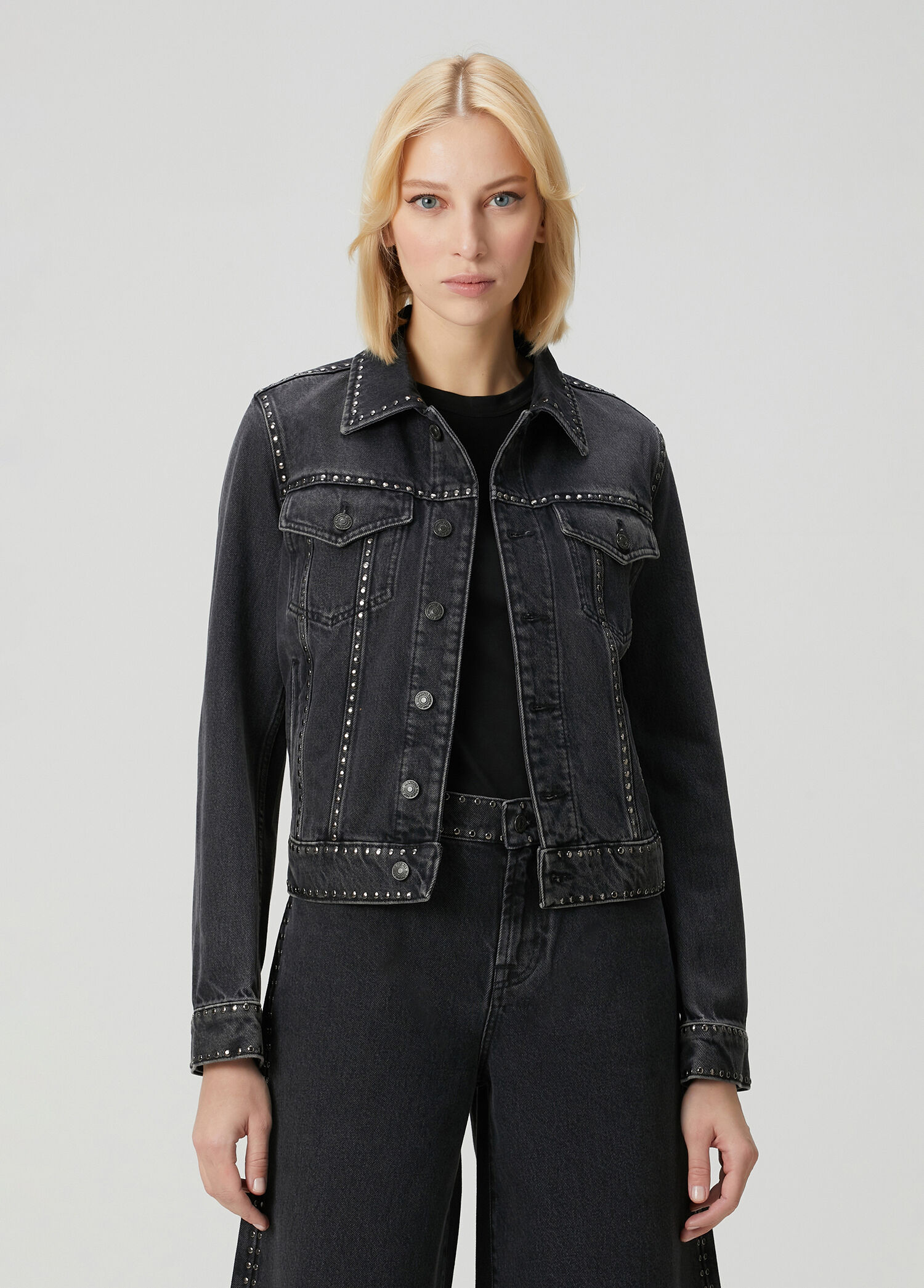 Antrasit Troklu Denim Ceket