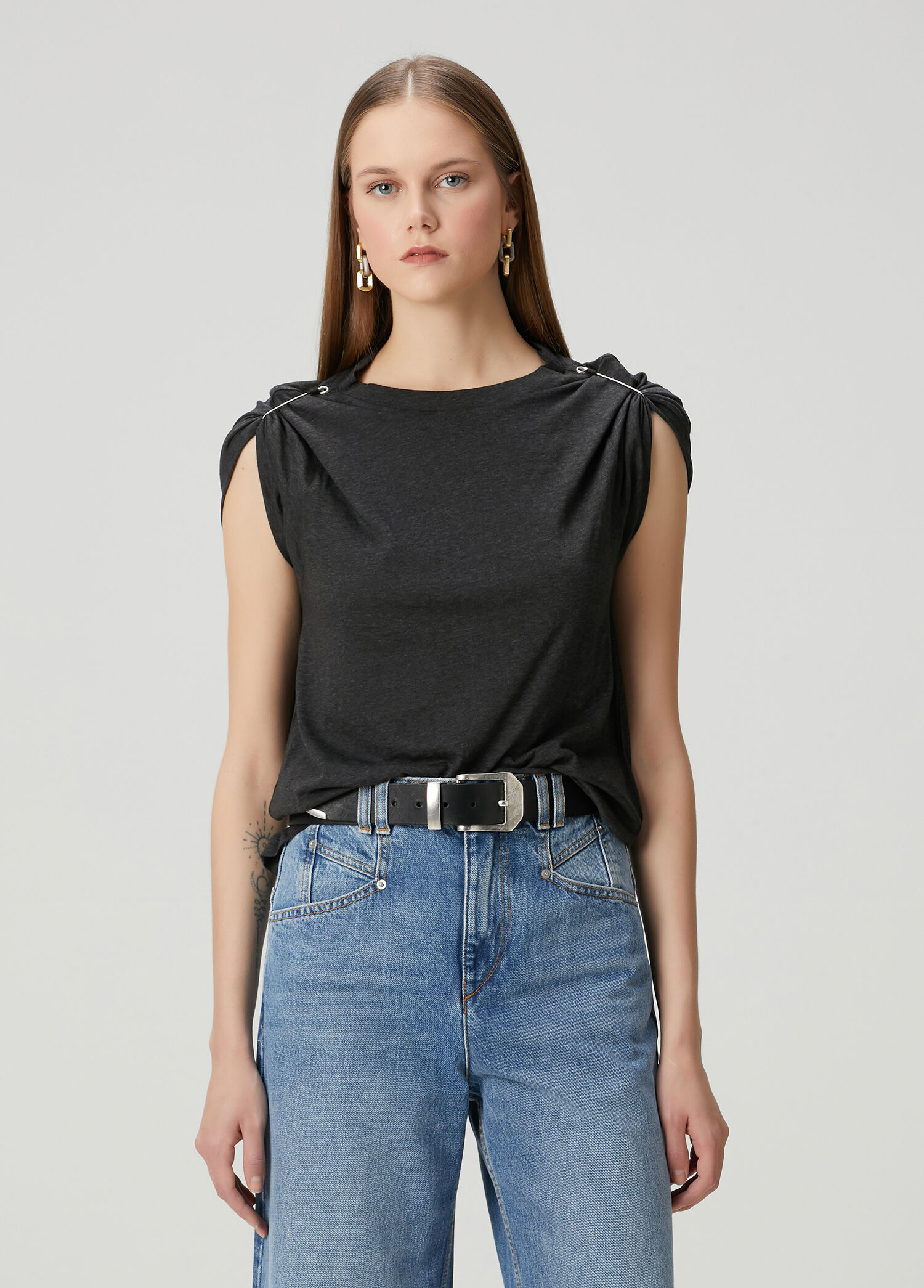 ISABEL MARANT ÉTOILE フリンジ コットンベスト グレー 34 Etoile Isabel Marant Antrasit Kadın Zelna Antrasit T-shirt 1947721