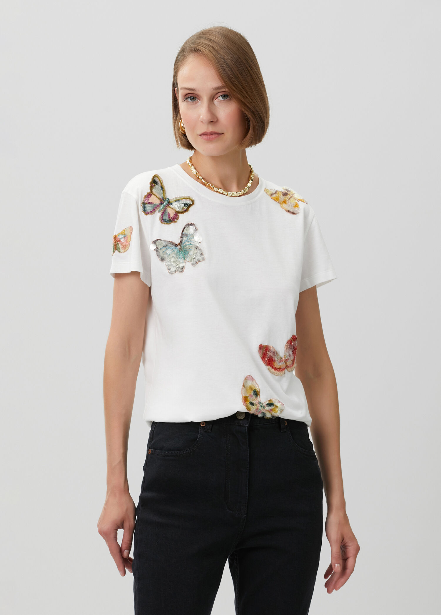 P Valentino Beyaz Kelebek Aplikeli T Shirt