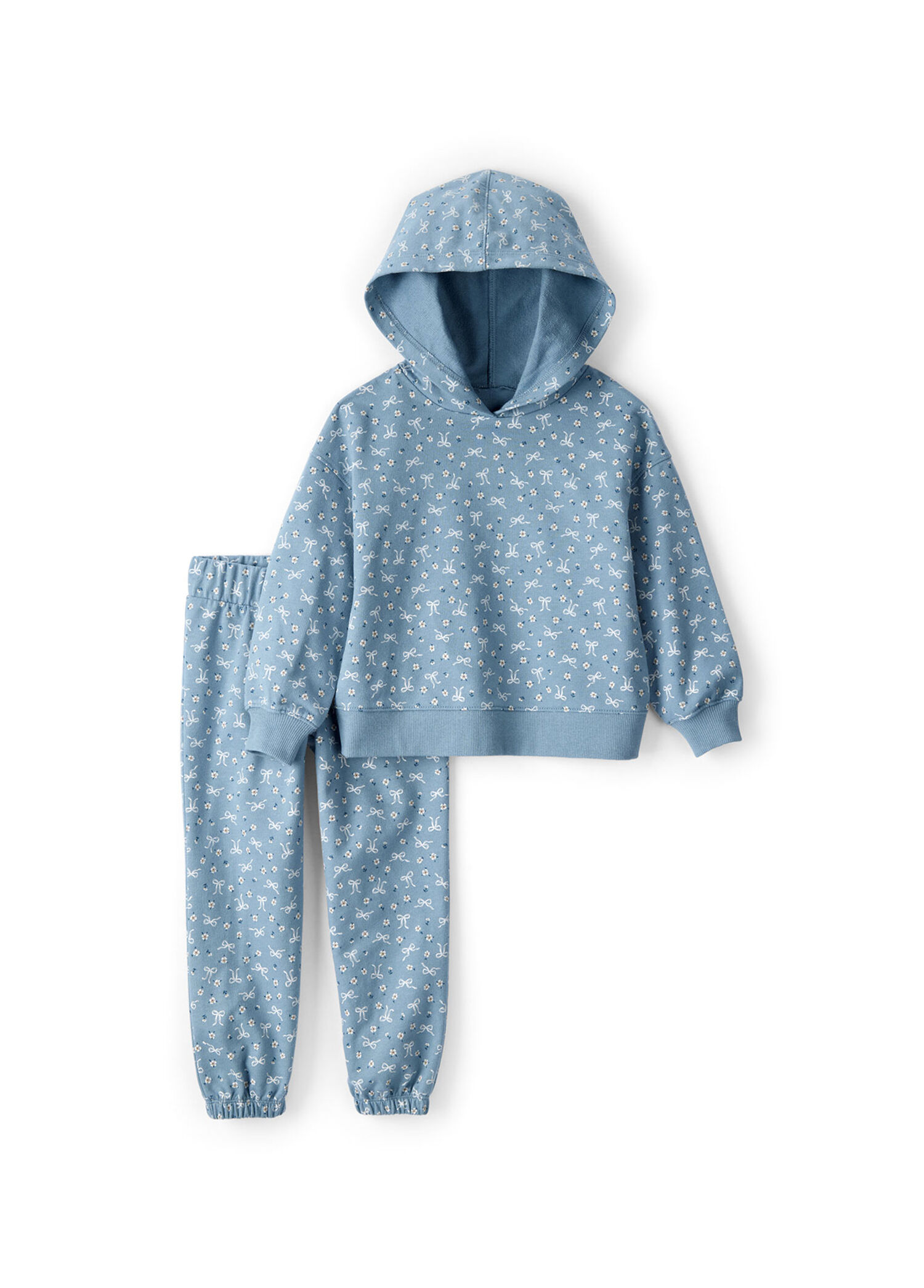 Desenli Uzun Kollu Kapüşonlu Sweatshirt ve Pantolon Kız Çocuk 2'li Set
