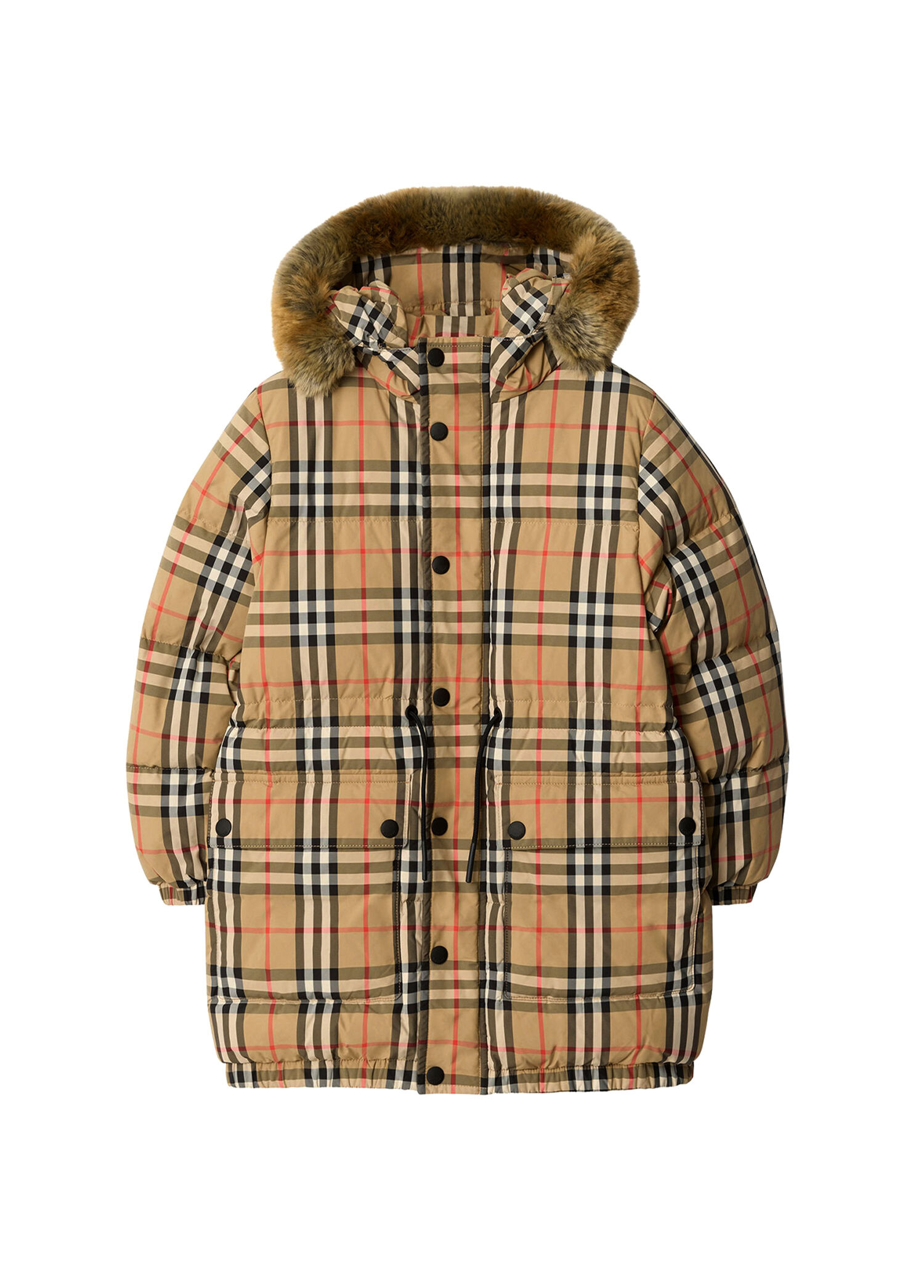 Franklın Check Bej Kapüşonlu Unisex Çocuk Şişme Mont